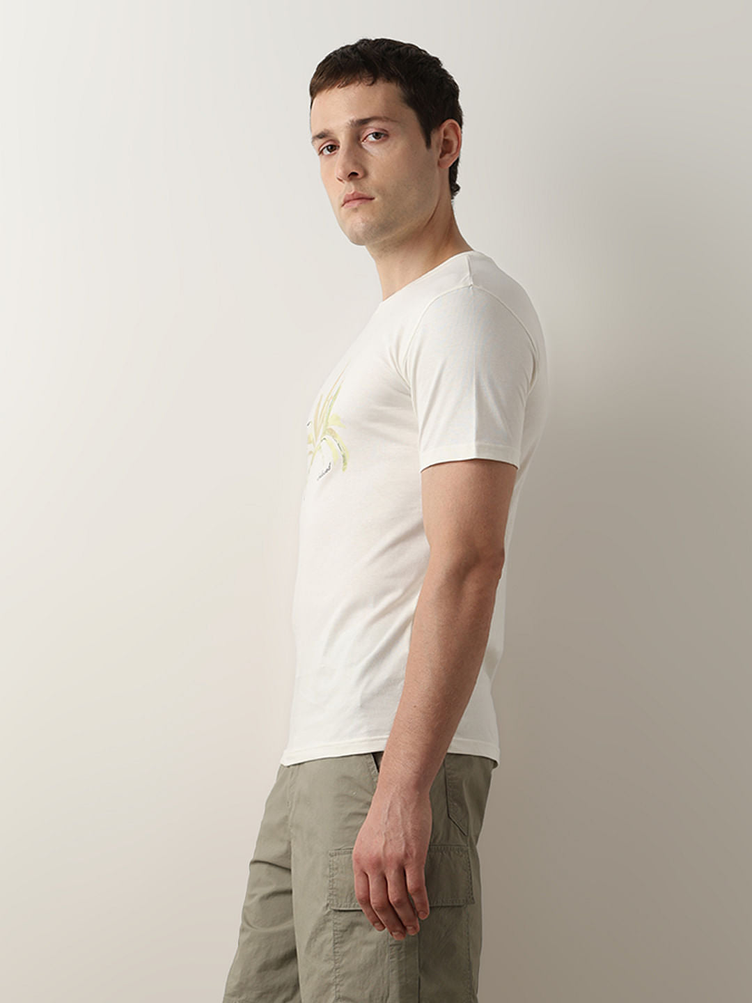 Beige Printed Crew Neck T-shirt