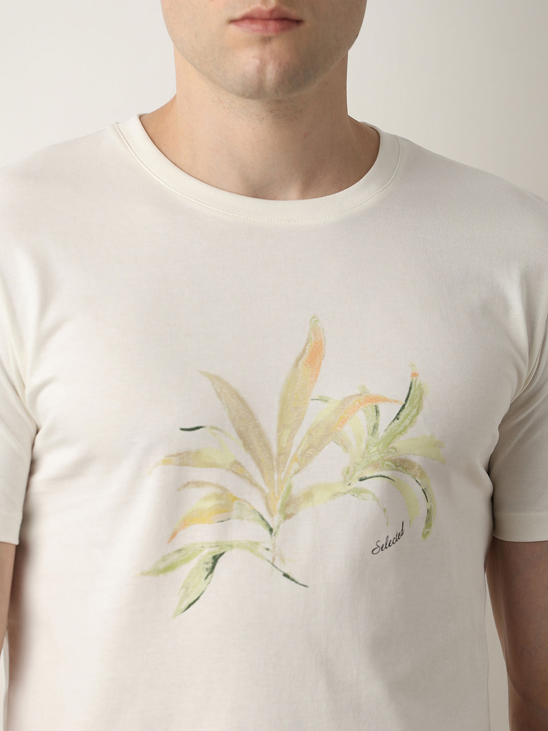 Beige Printed Crew Neck T-shirt