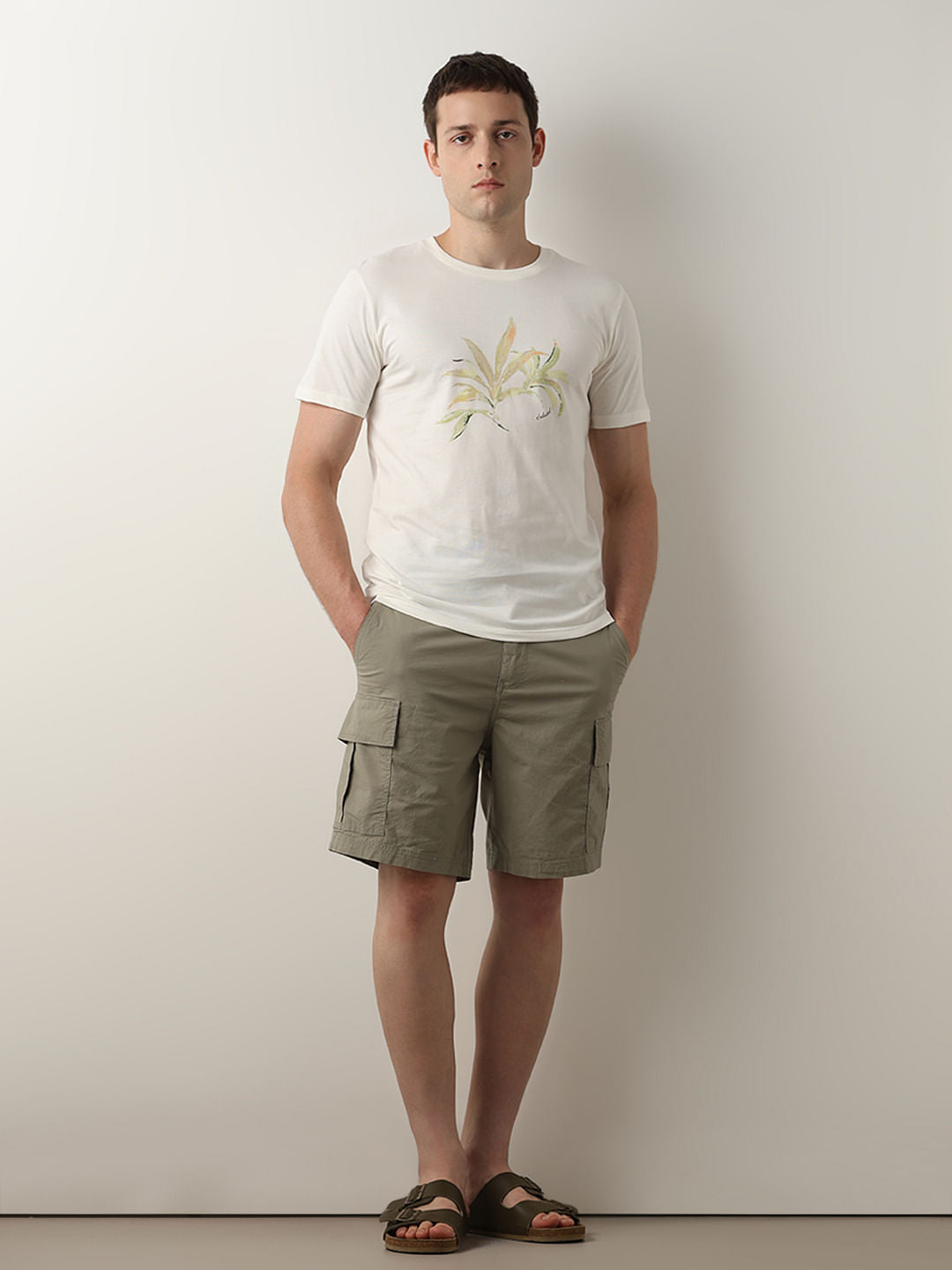 Beige Printed Crew Neck T-shirt