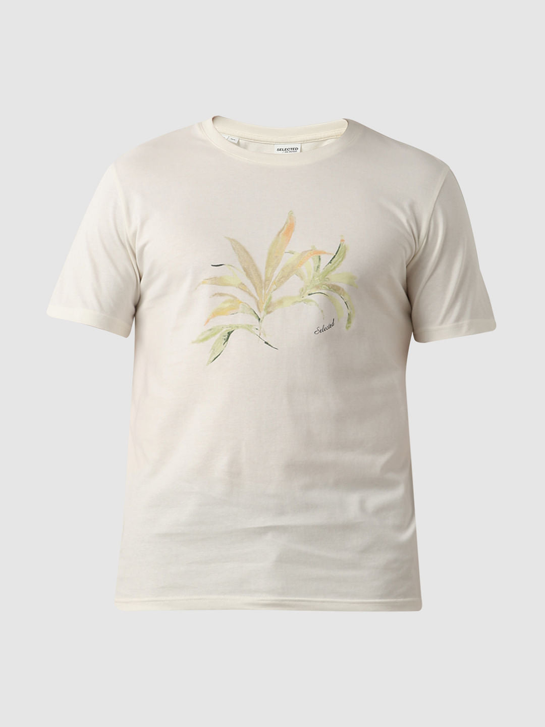 Beige Printed Crew Neck T-shirt