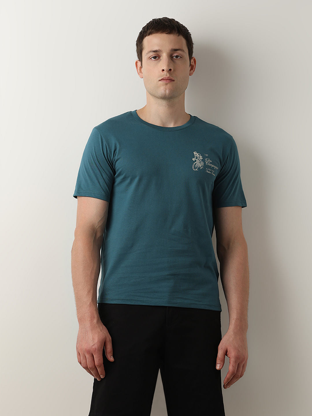 Blue Printed Crew Neck T-Shirt