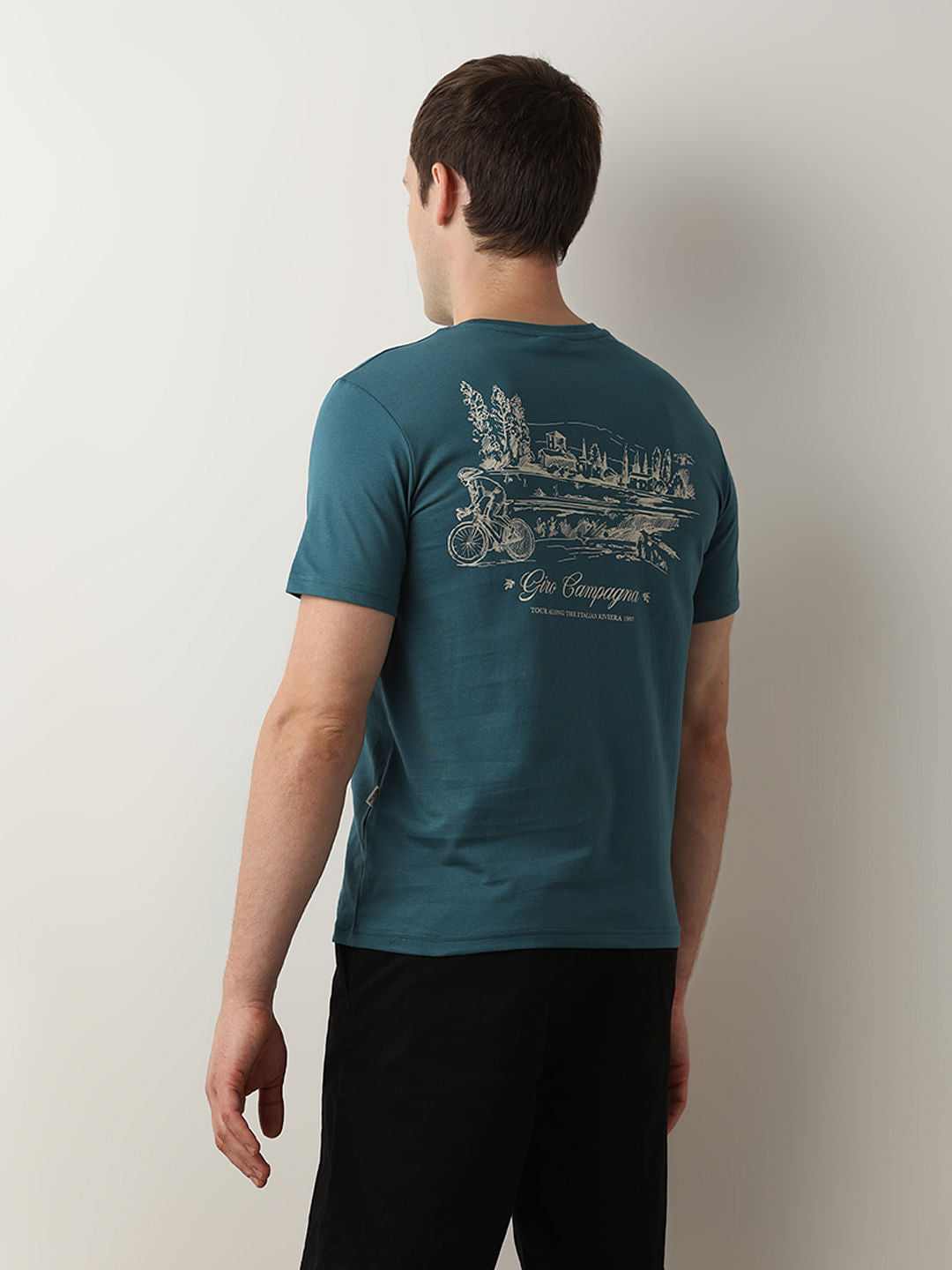 Blue Printed Crew Neck T-Shirt