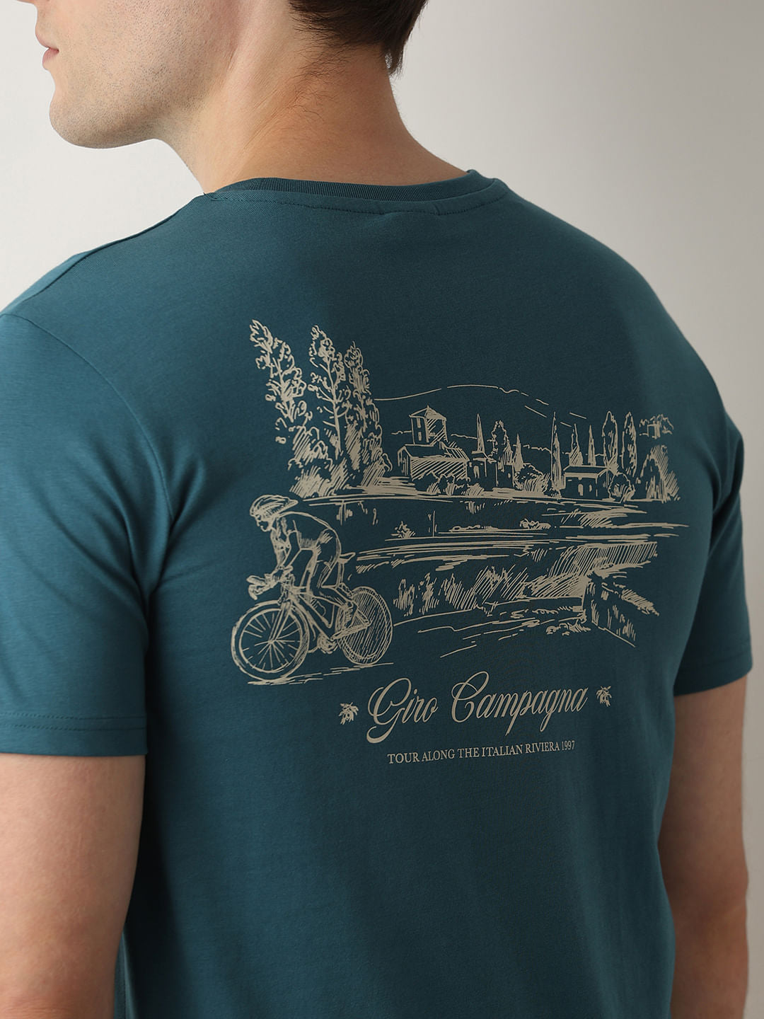 Blue Printed Crew Neck T-Shirt