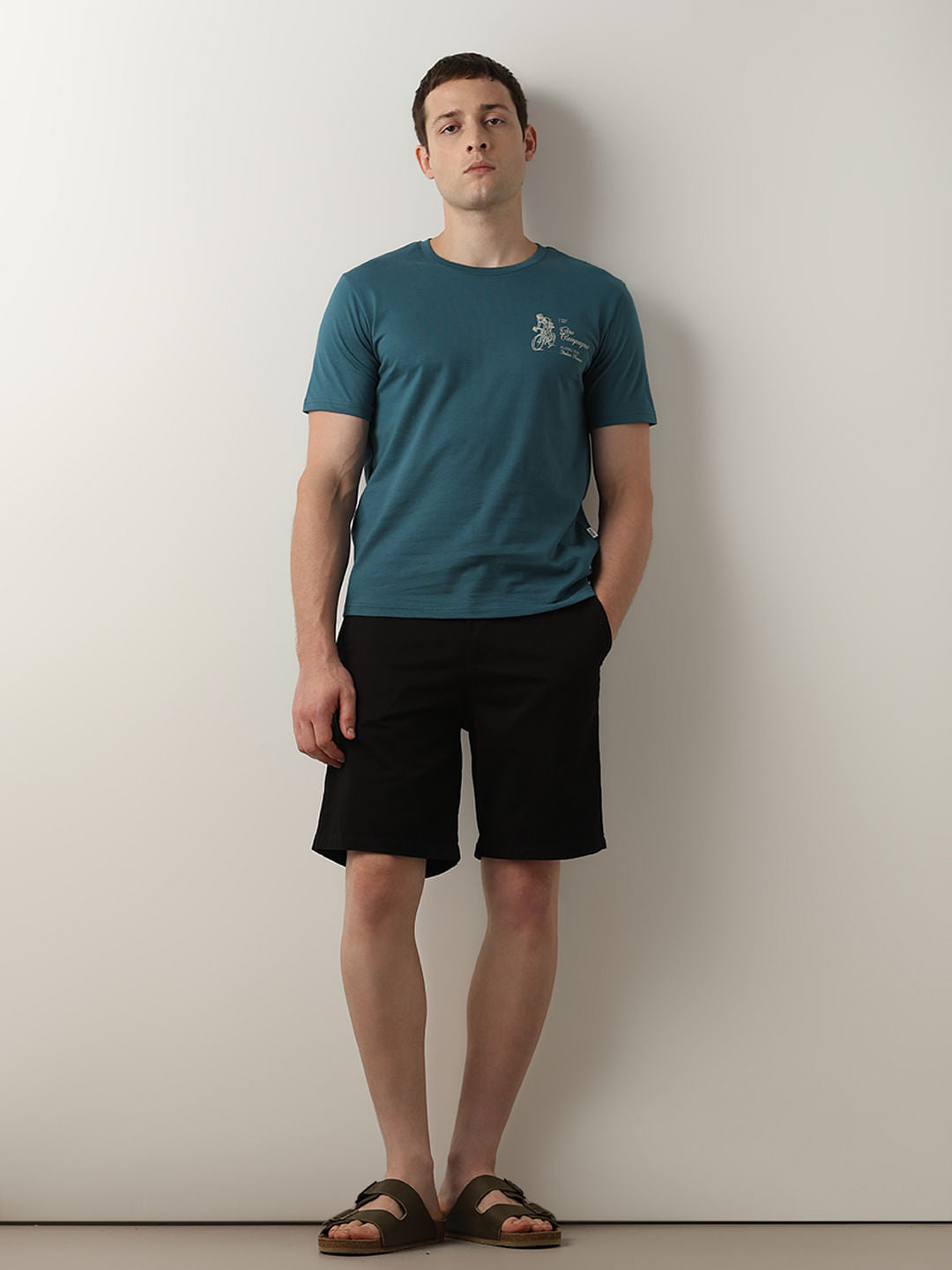 Blue Printed Crew Neck T-Shirt