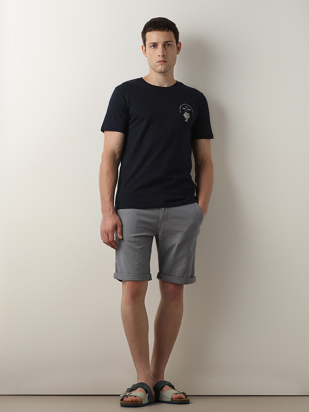 Dark Blue Printed Crew Neck T-shirt