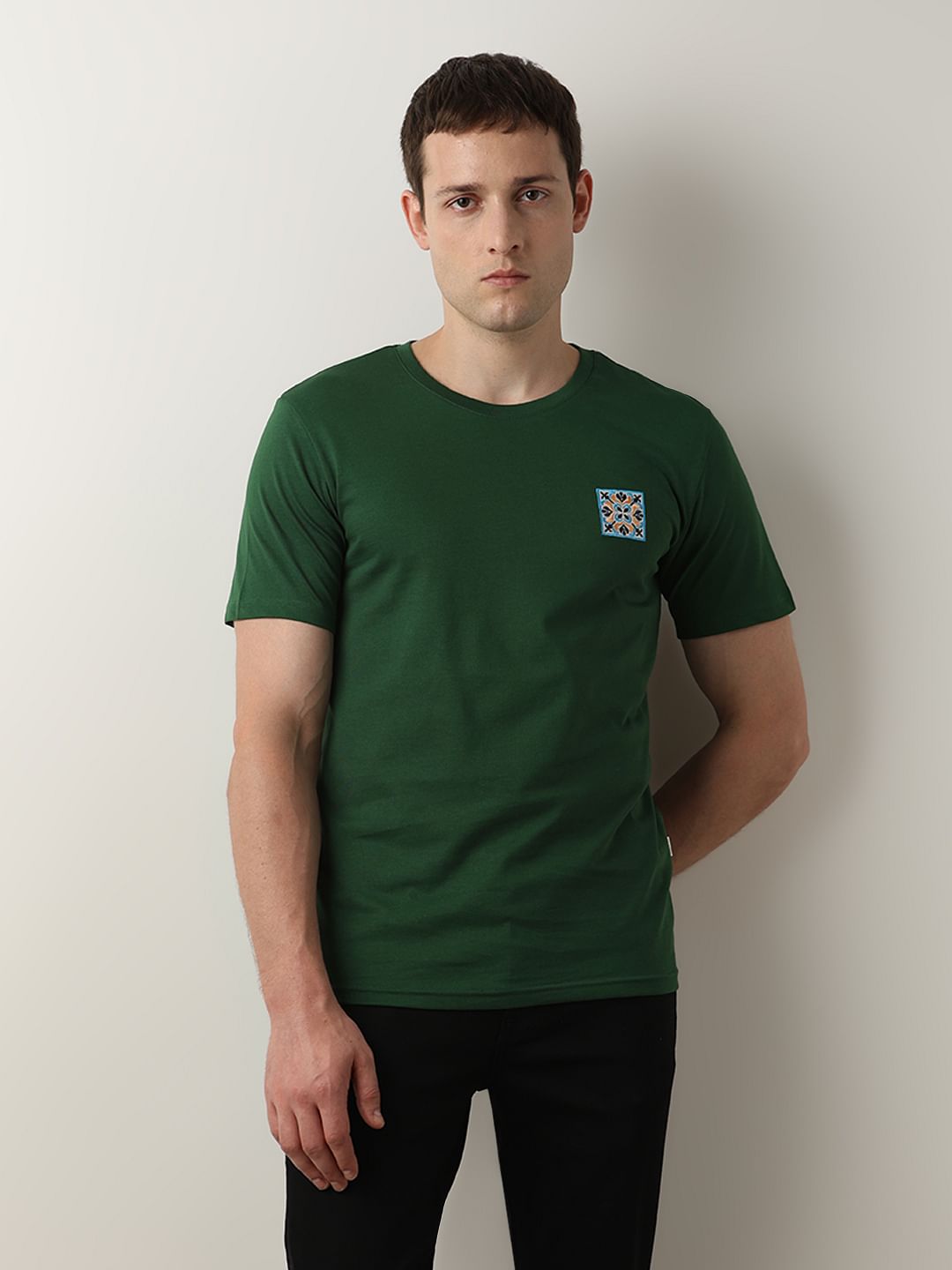 Green Embroidered Print T-Shirt