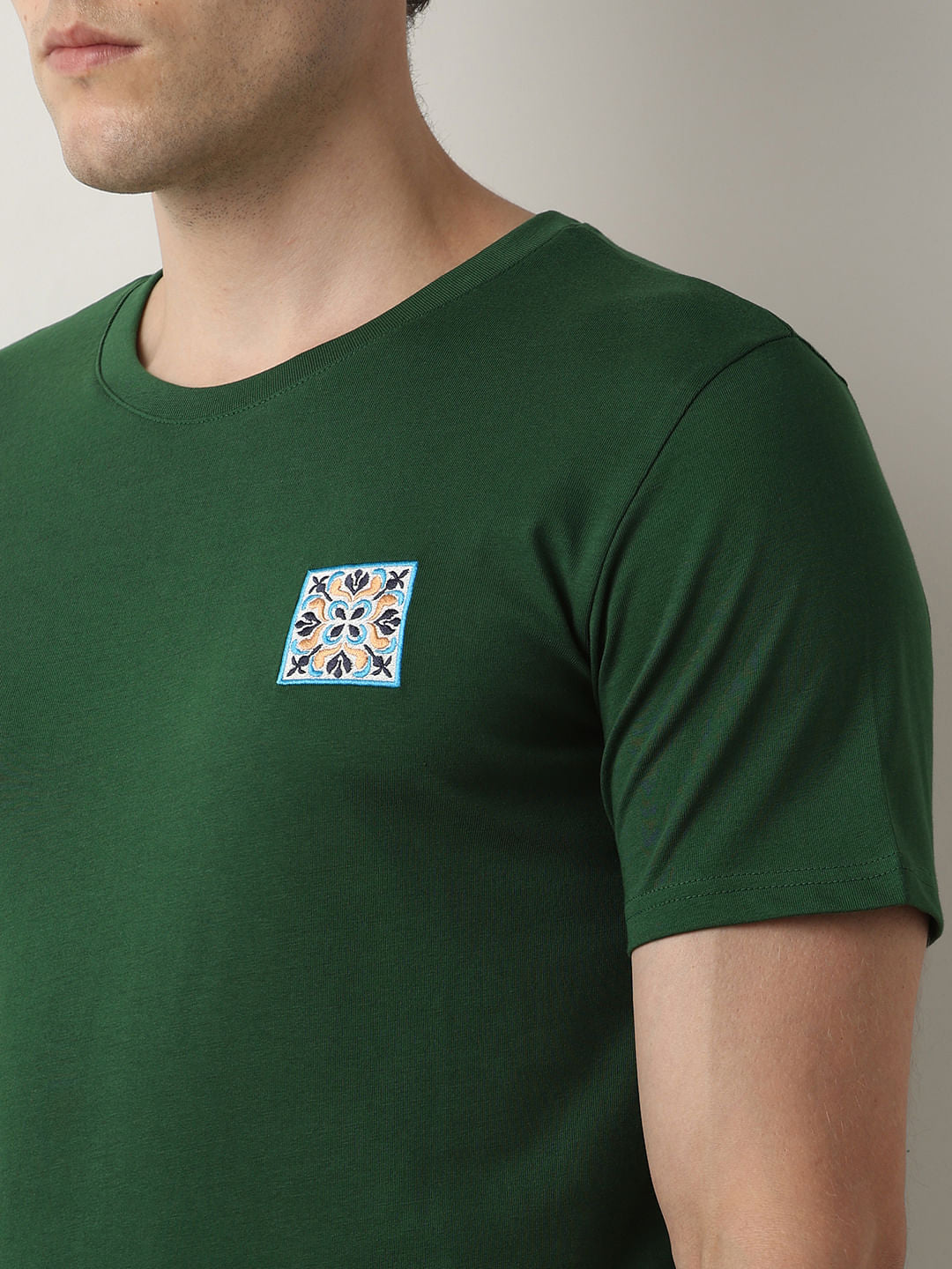 Green Embroidered Print T-Shirt