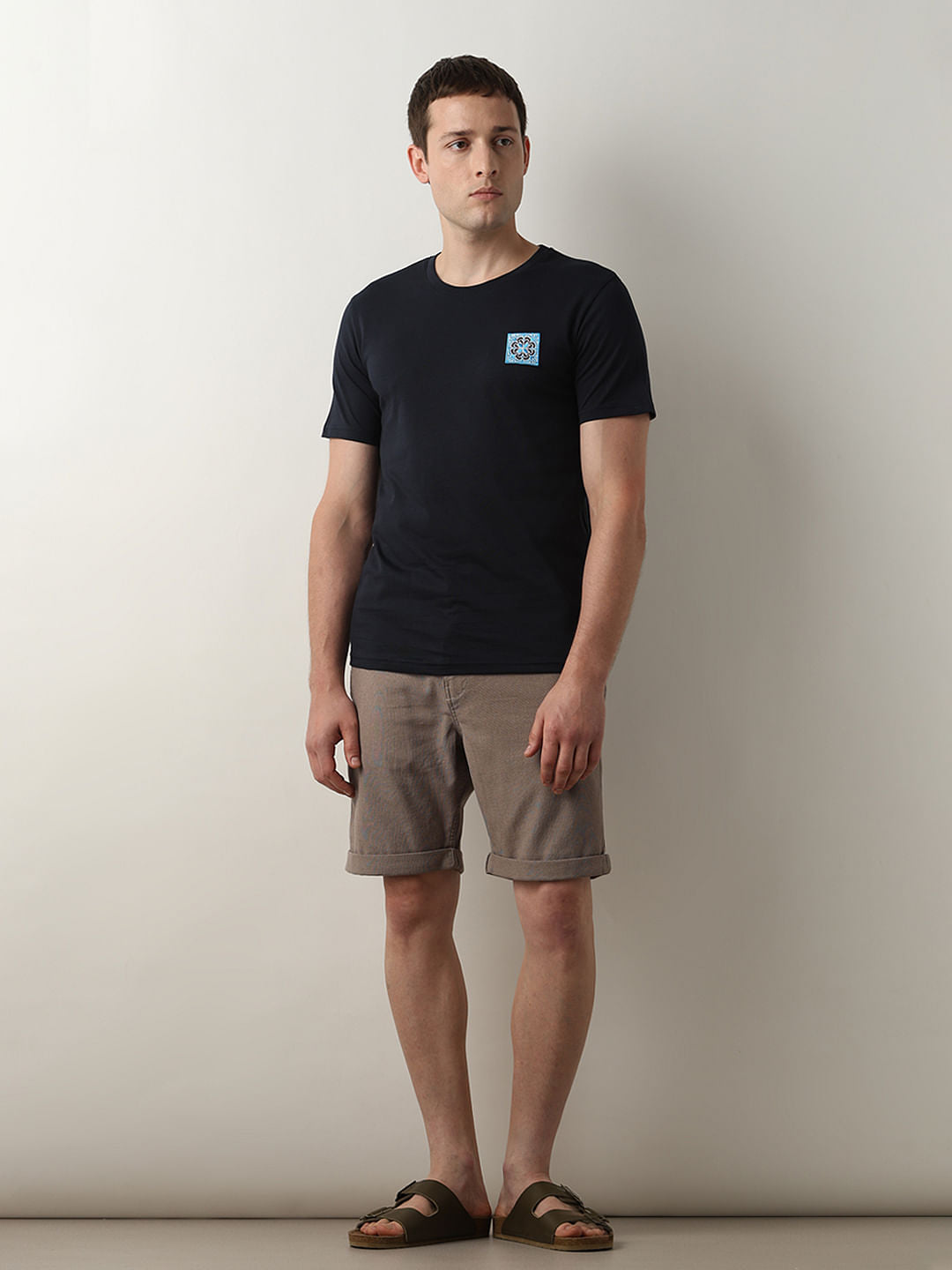 Dark Blue Embroidered Print T-Shirt