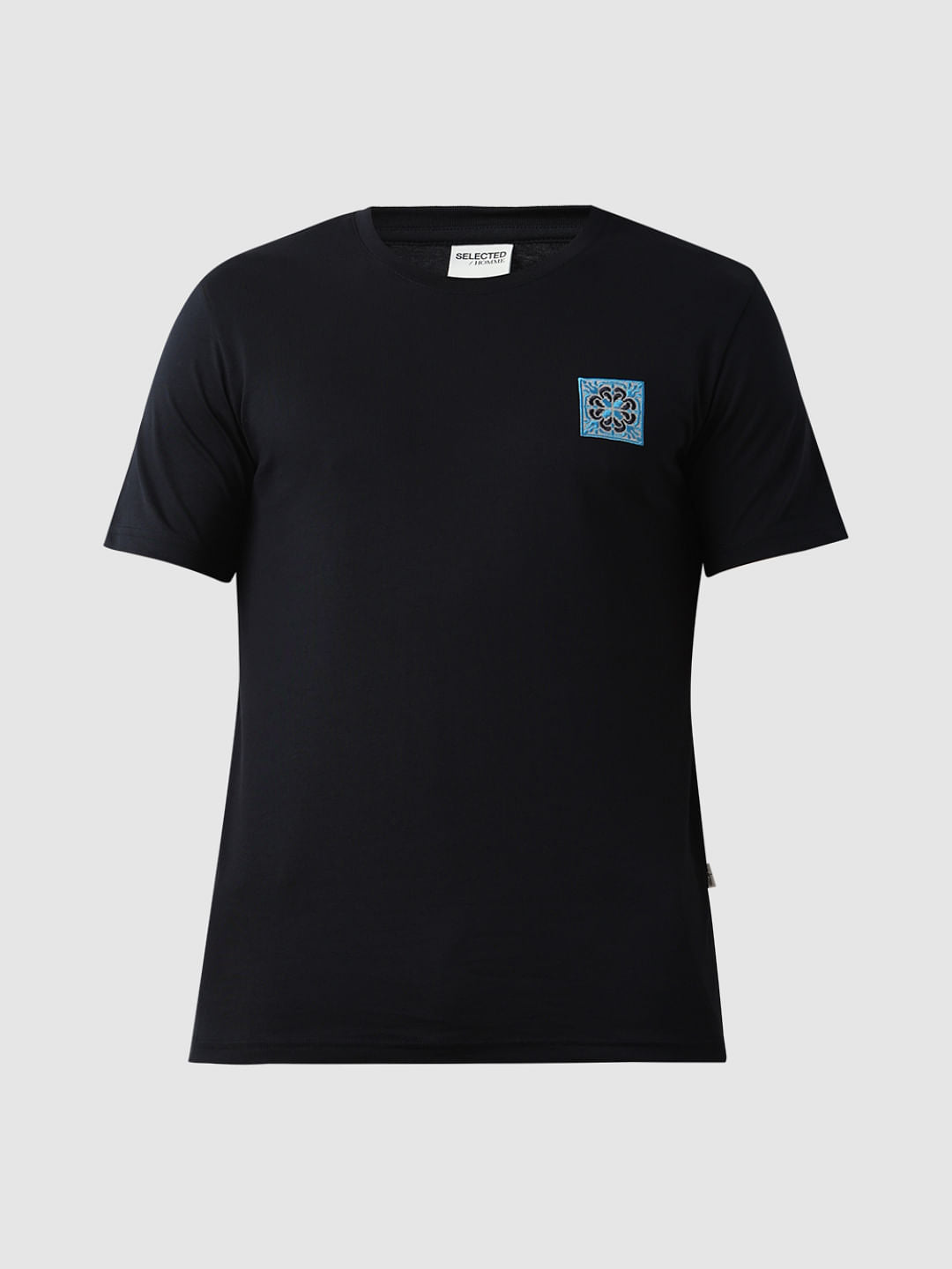Dark Blue Embroidered Print T-Shirt