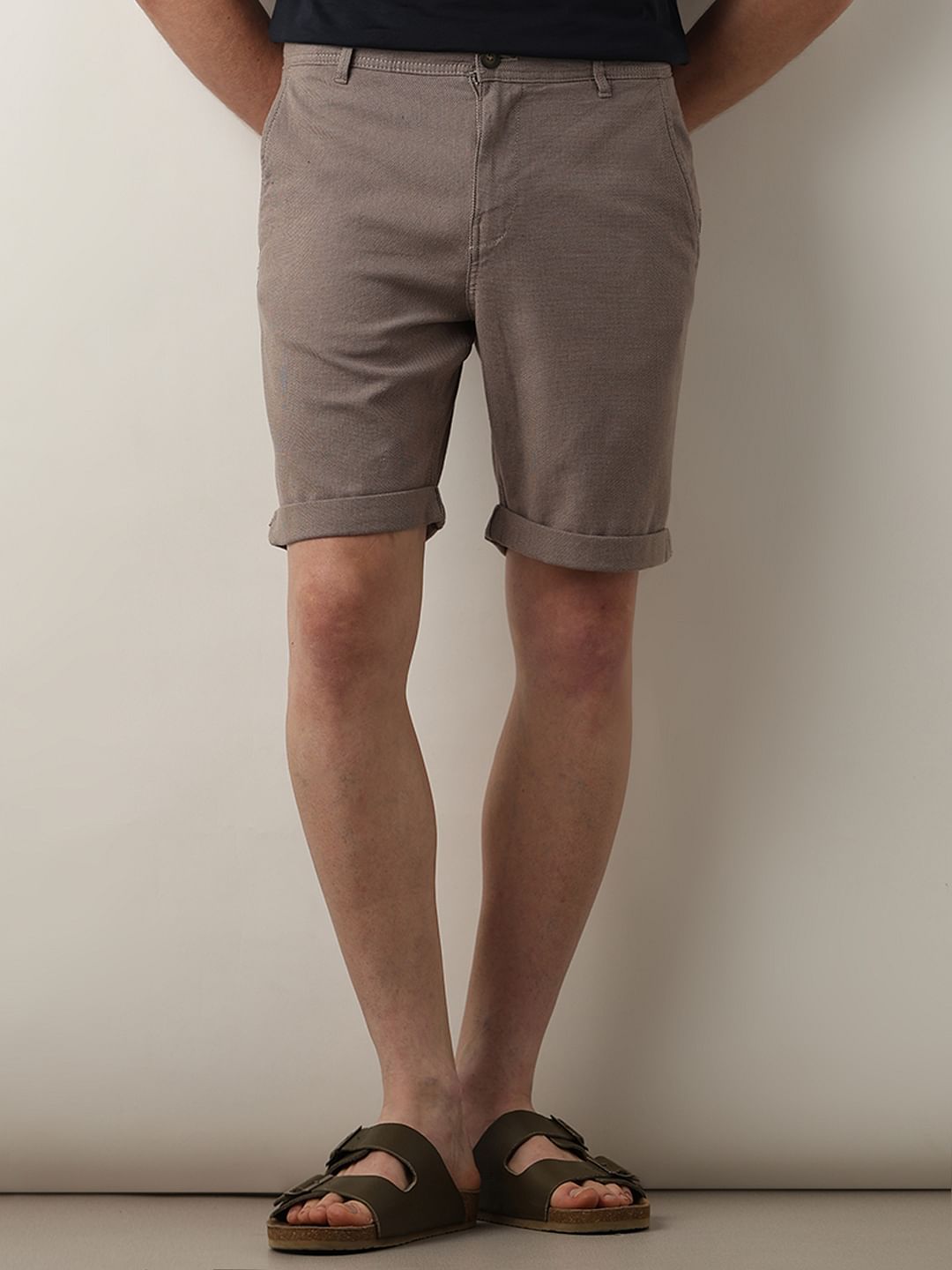 Brown Mid Rise Shorts