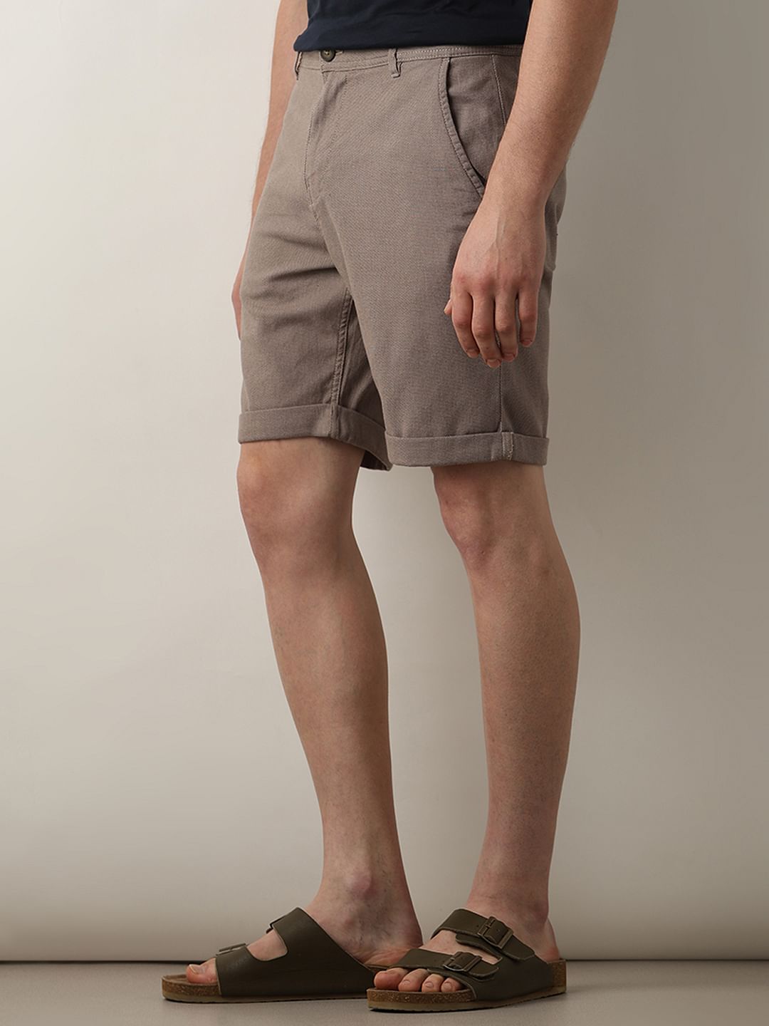 Brown Mid Rise Shorts