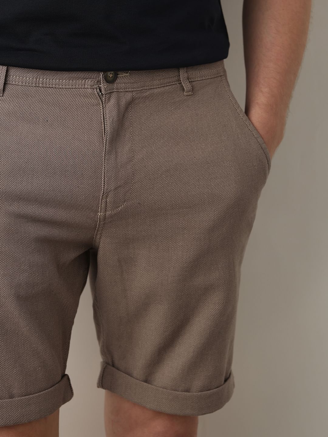 Brown Mid Rise Shorts