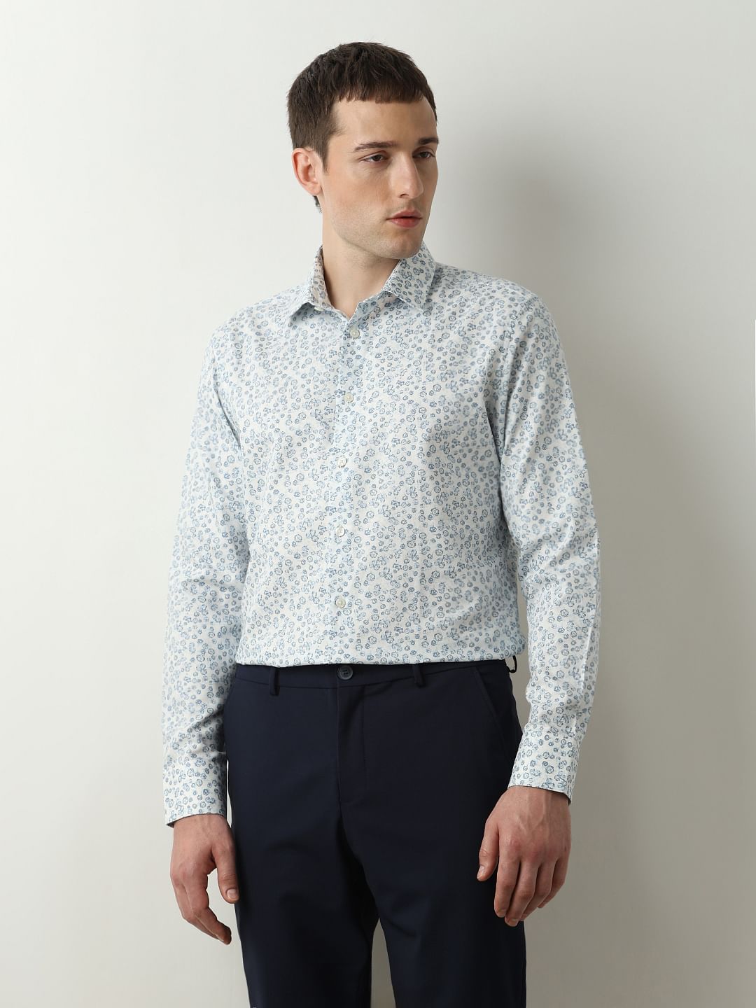 White Printed Slim Fit Shirt