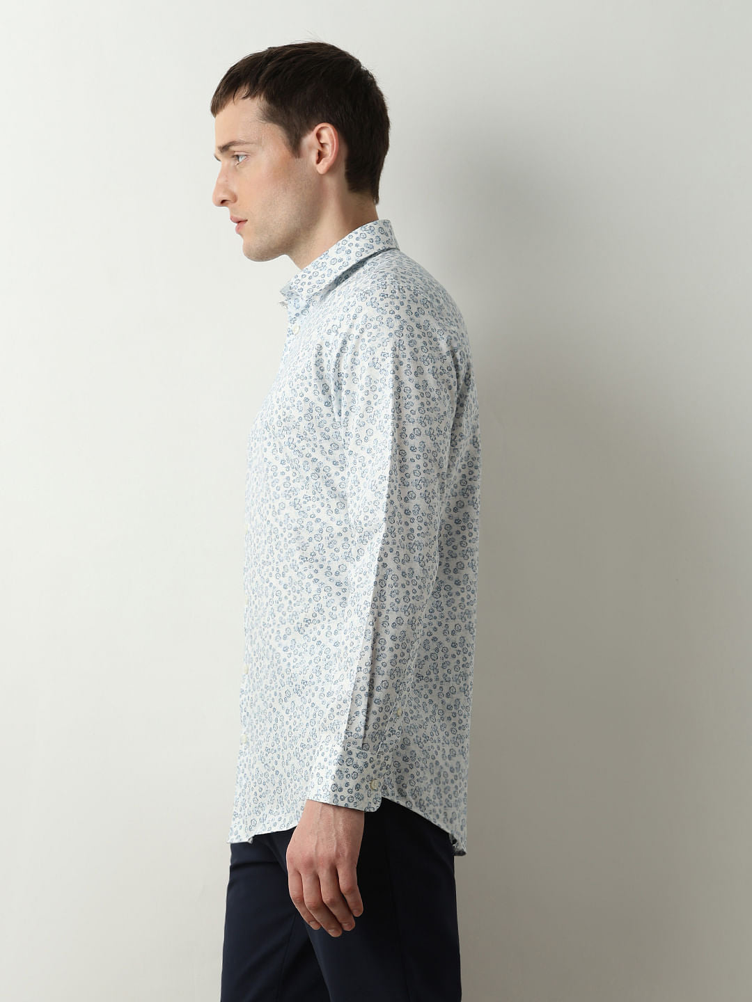 White Printed Slim Fit Shirt