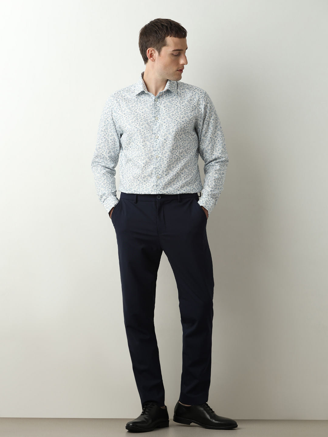 White Printed Slim Fit Shirt