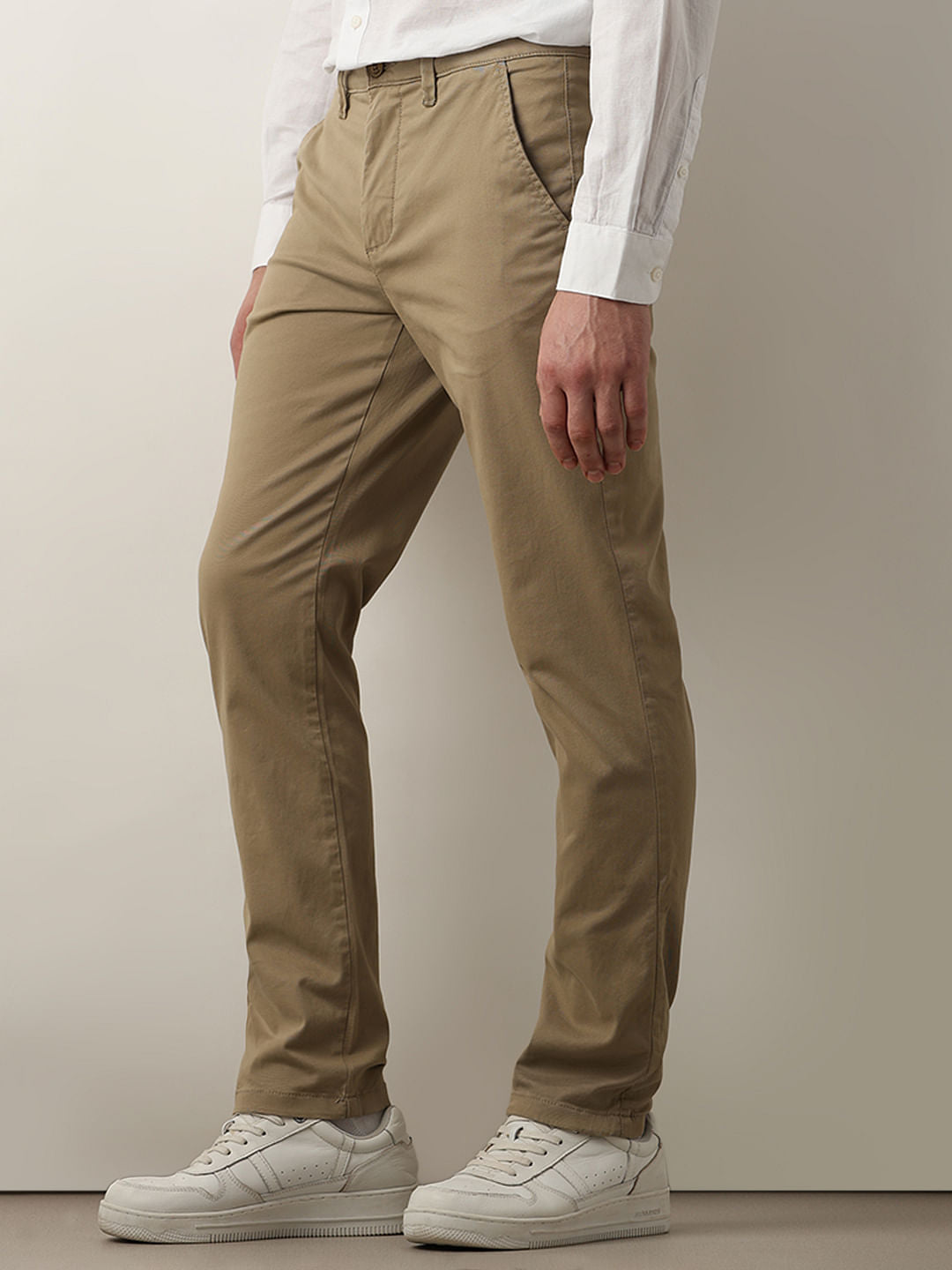Beige Mid Rise Chino Pants