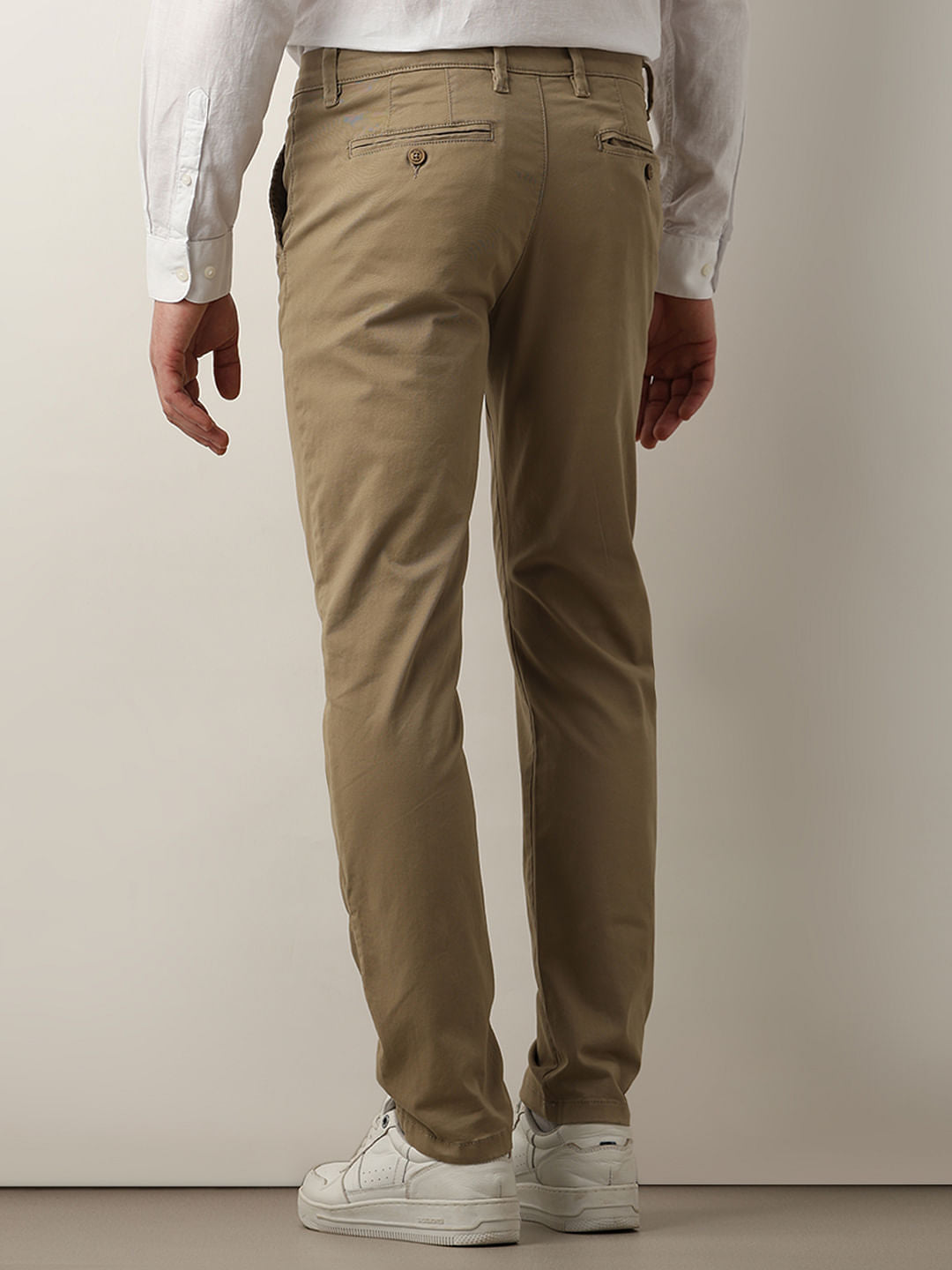 Beige Mid Rise Chino Pants