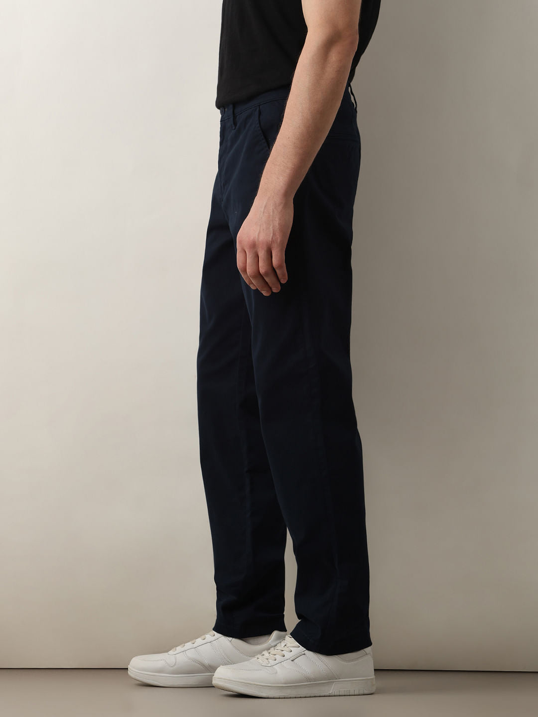 Navy Blue Mid Rise Slim Fit Chinos