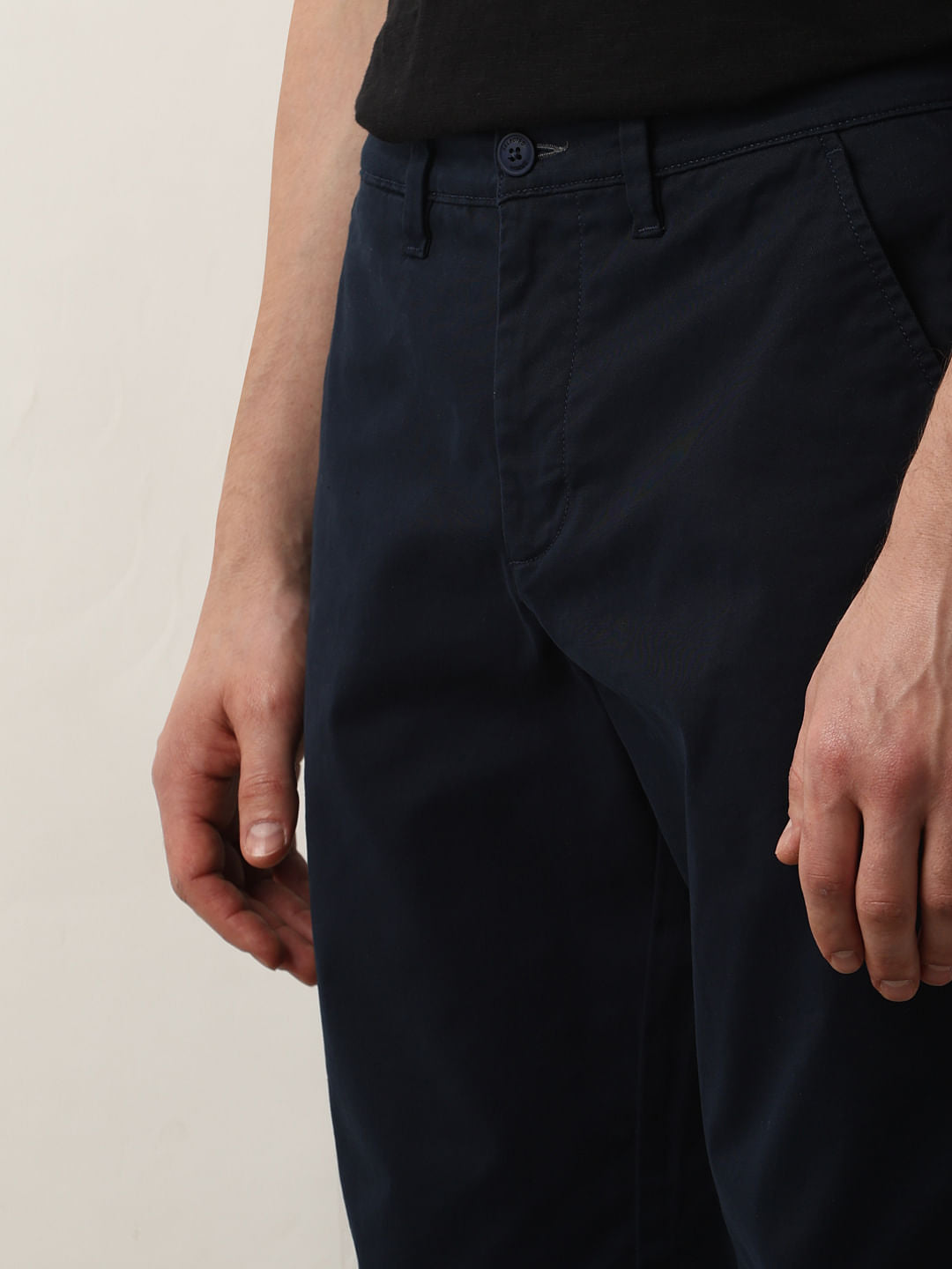 Navy Blue Mid Rise Slim Fit Chinos