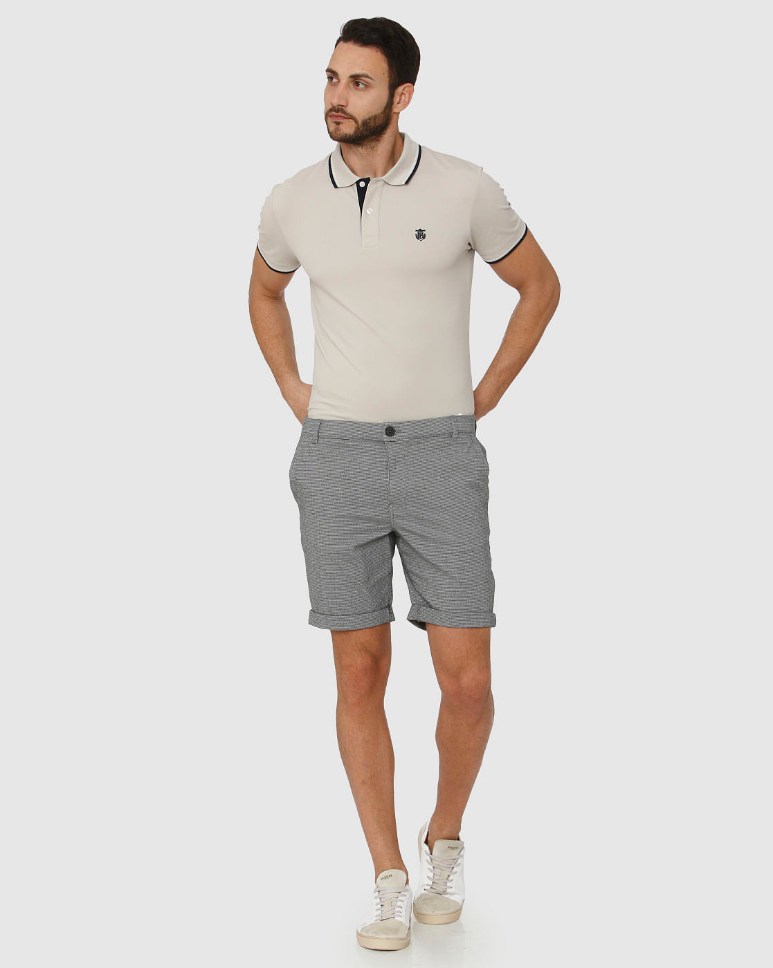 Grey Fine Striped Chino Shorts