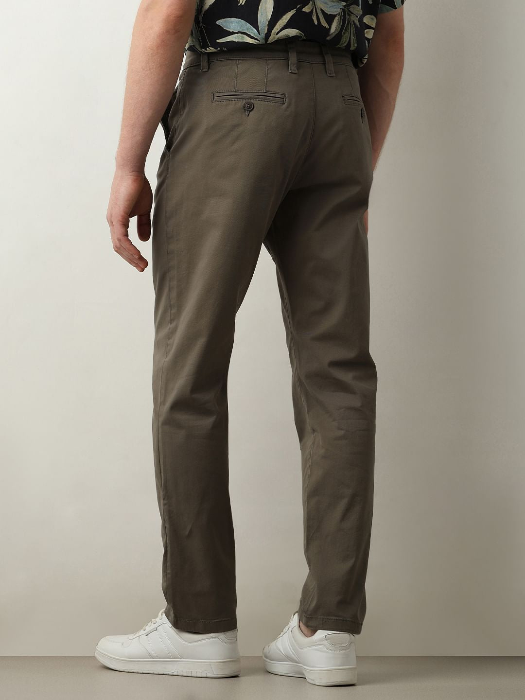 Green Mid Rise Straight Fit Chinos