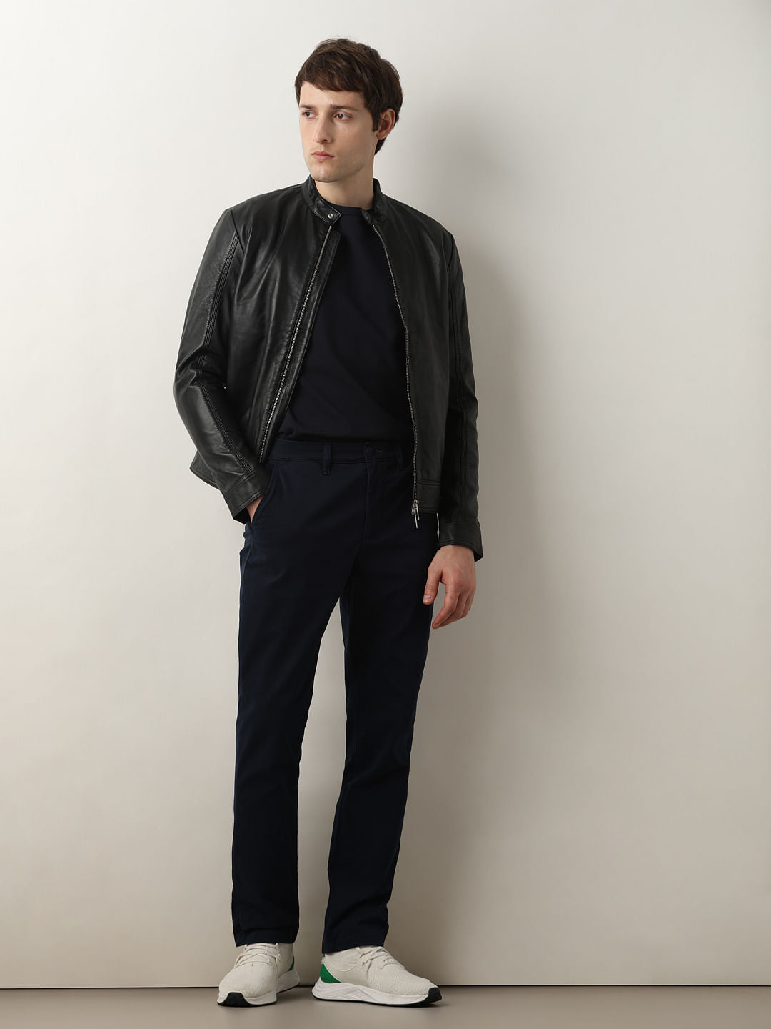 Navy Blue Mid Rise Straight Fit Chinos