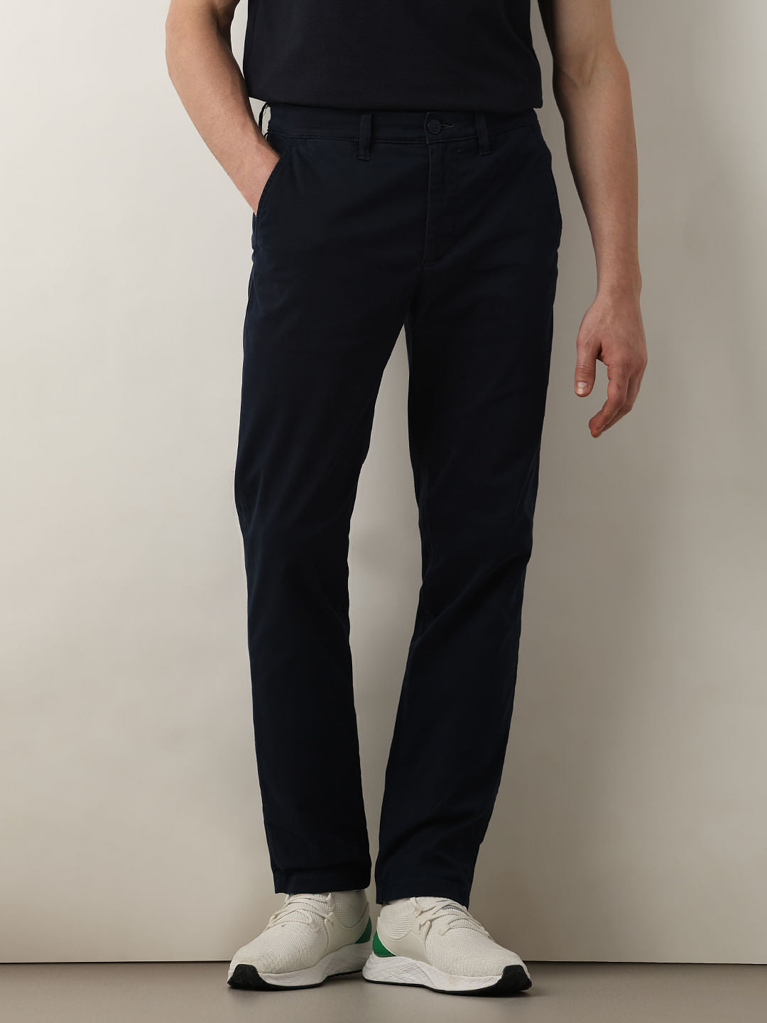 Navy Blue Mid Rise Straight Fit Chinos