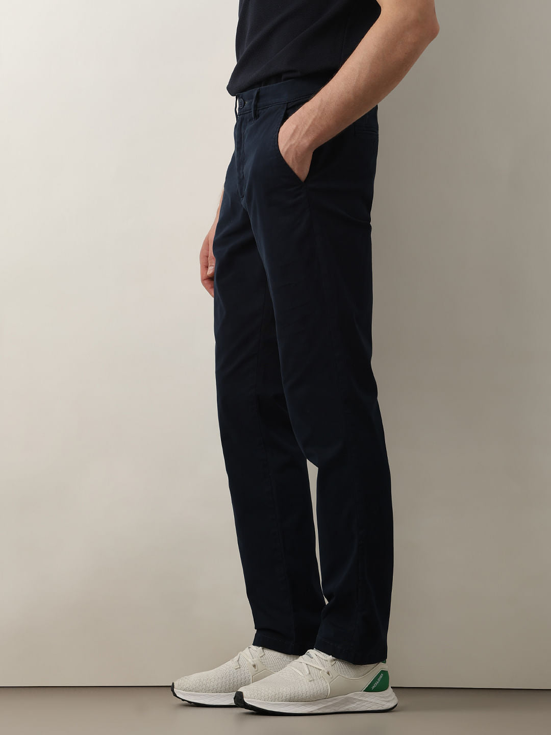 Navy Blue Mid Rise Straight Fit Chinos