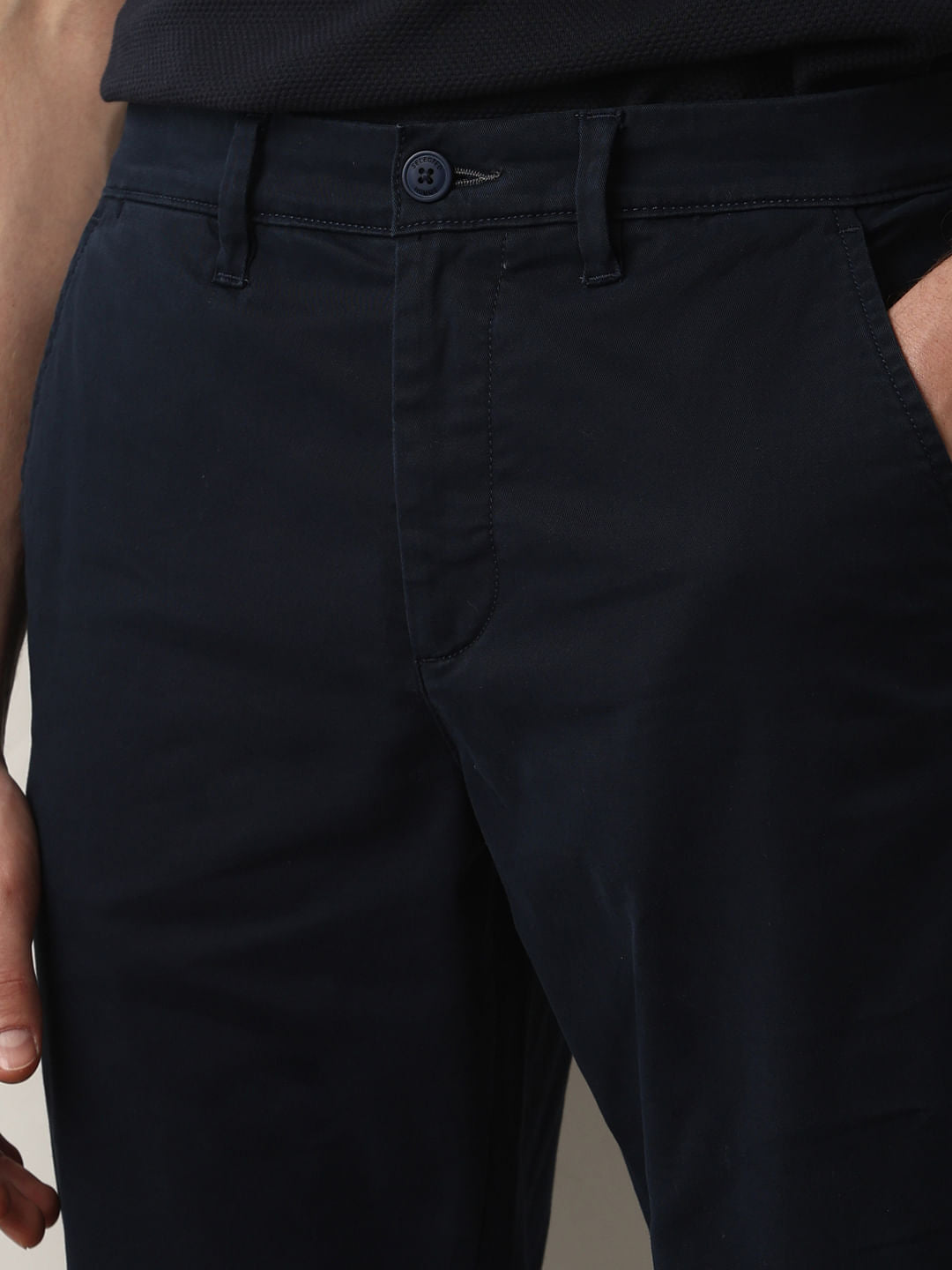 Navy Blue Mid Rise Straight Fit Chinos