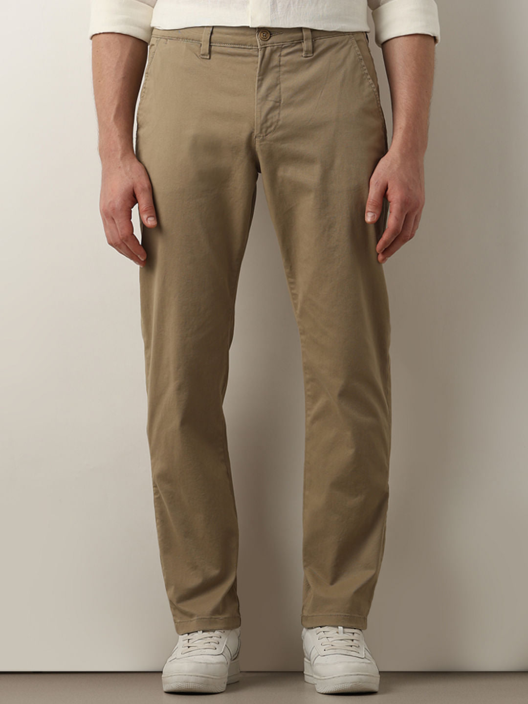 Beige Mid Rise Chino Pants