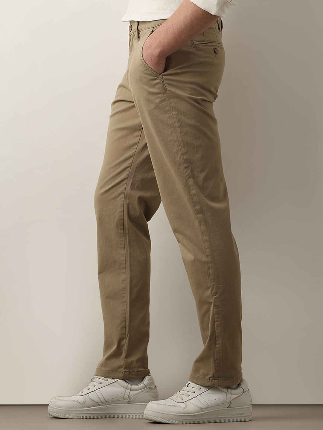 Beige Mid Rise Chino Pants