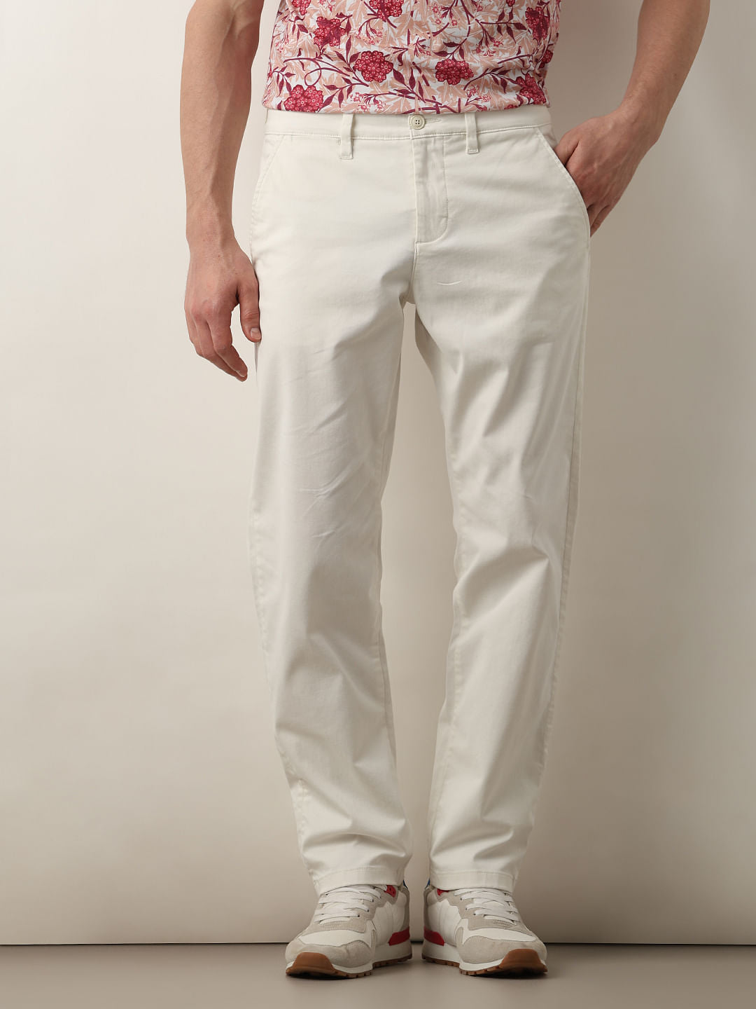 White Mid Rise Straight Fit Chinos