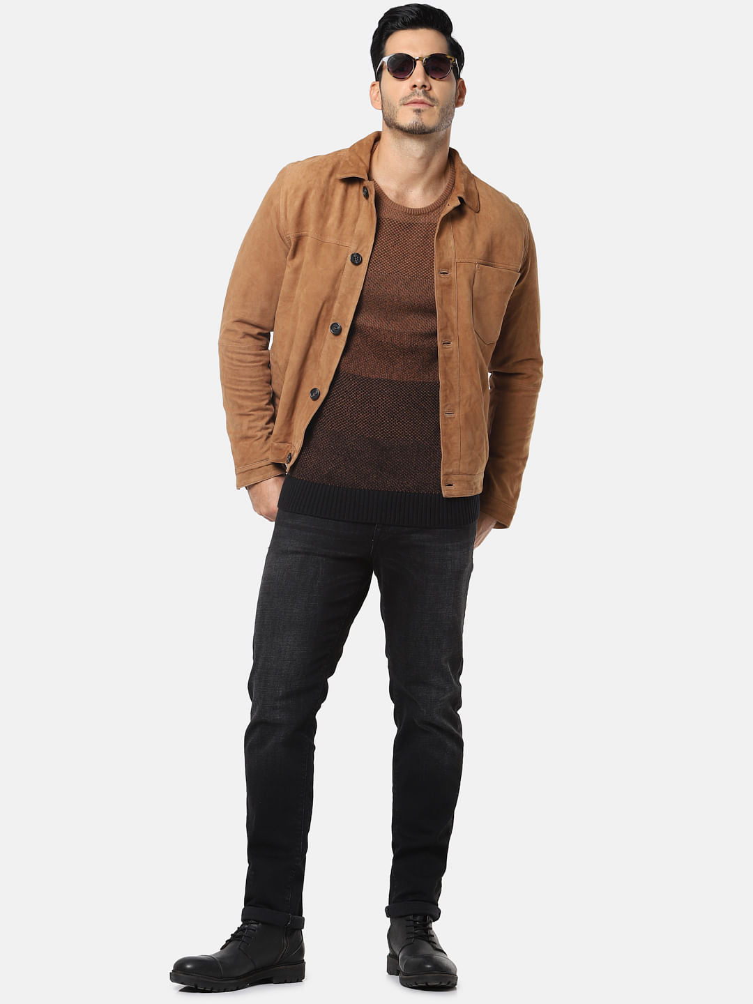Brown Colourblocked Pullover