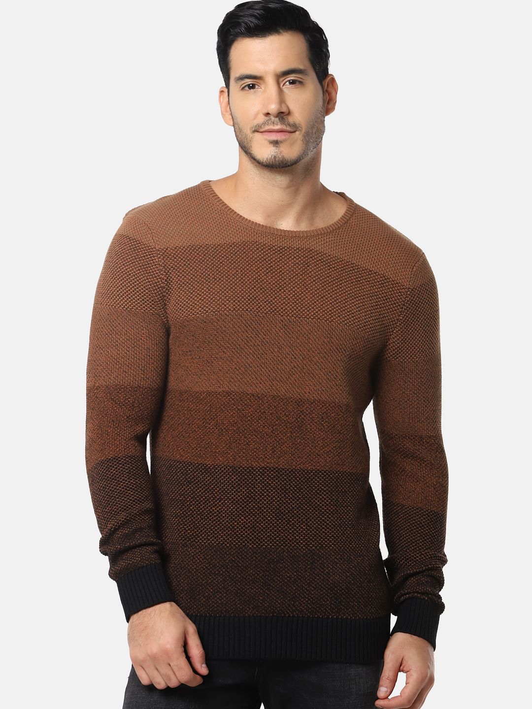 Brown Colourblocked Pullover