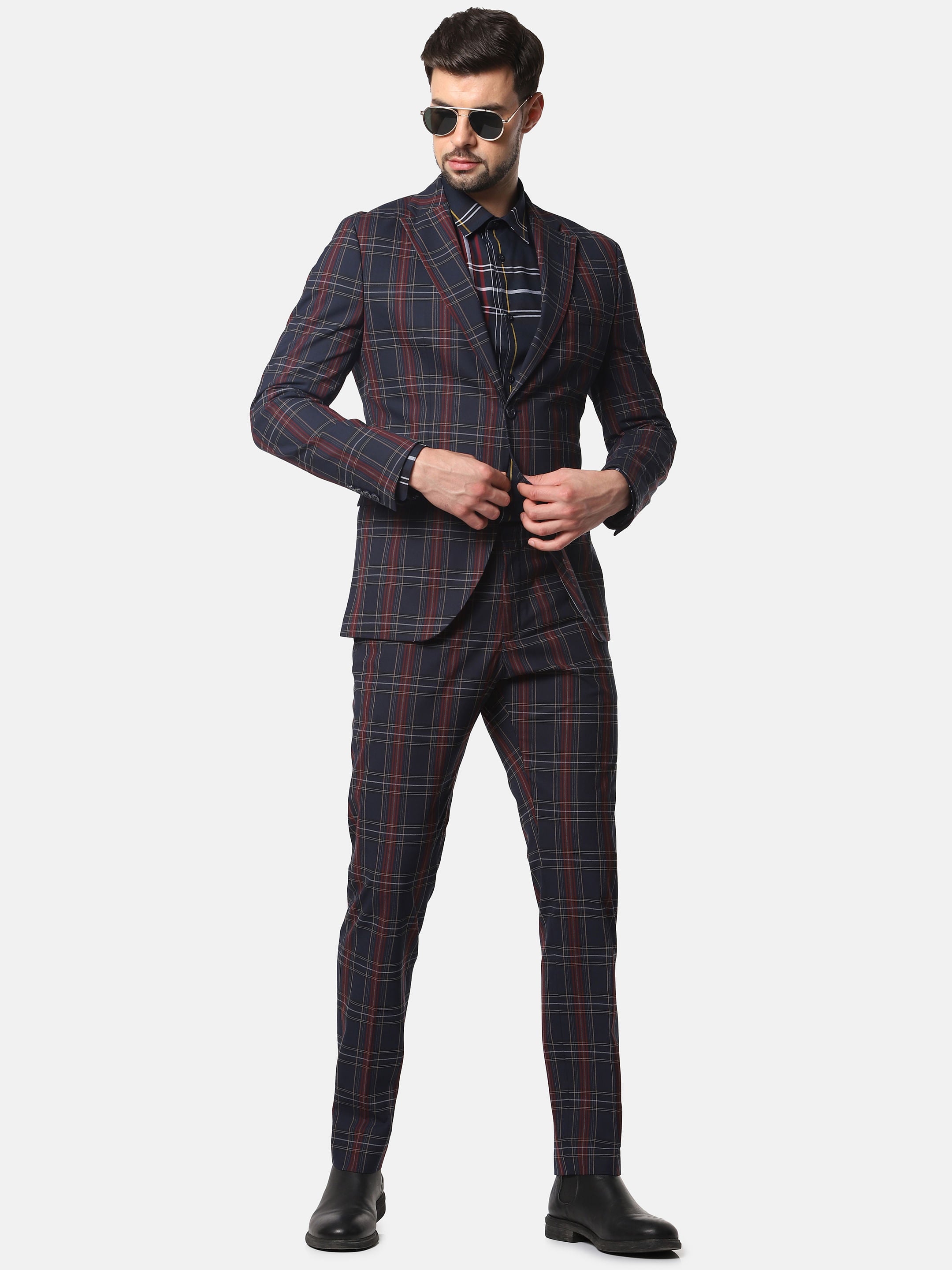 Navy Blue Check Formal Blazer