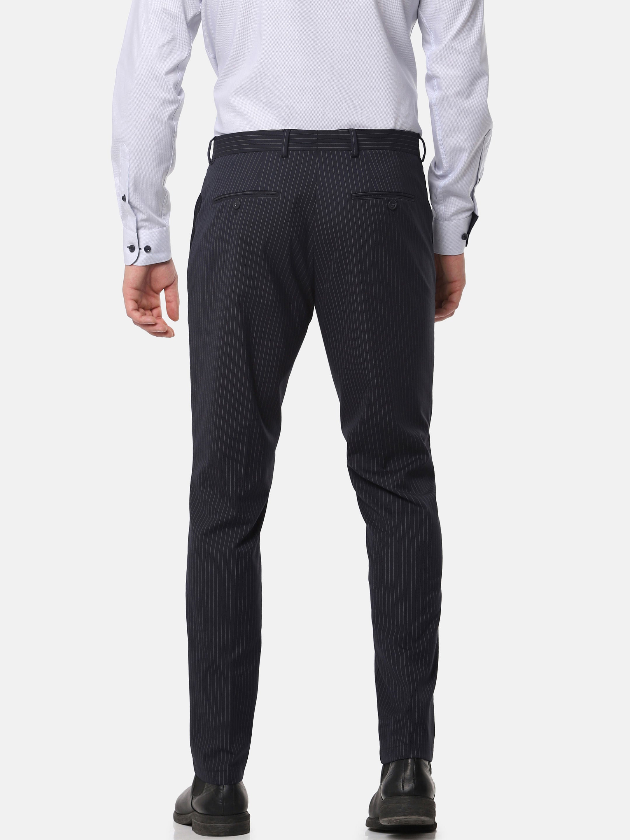 Navy Blue Striped Slim Fit Trousers