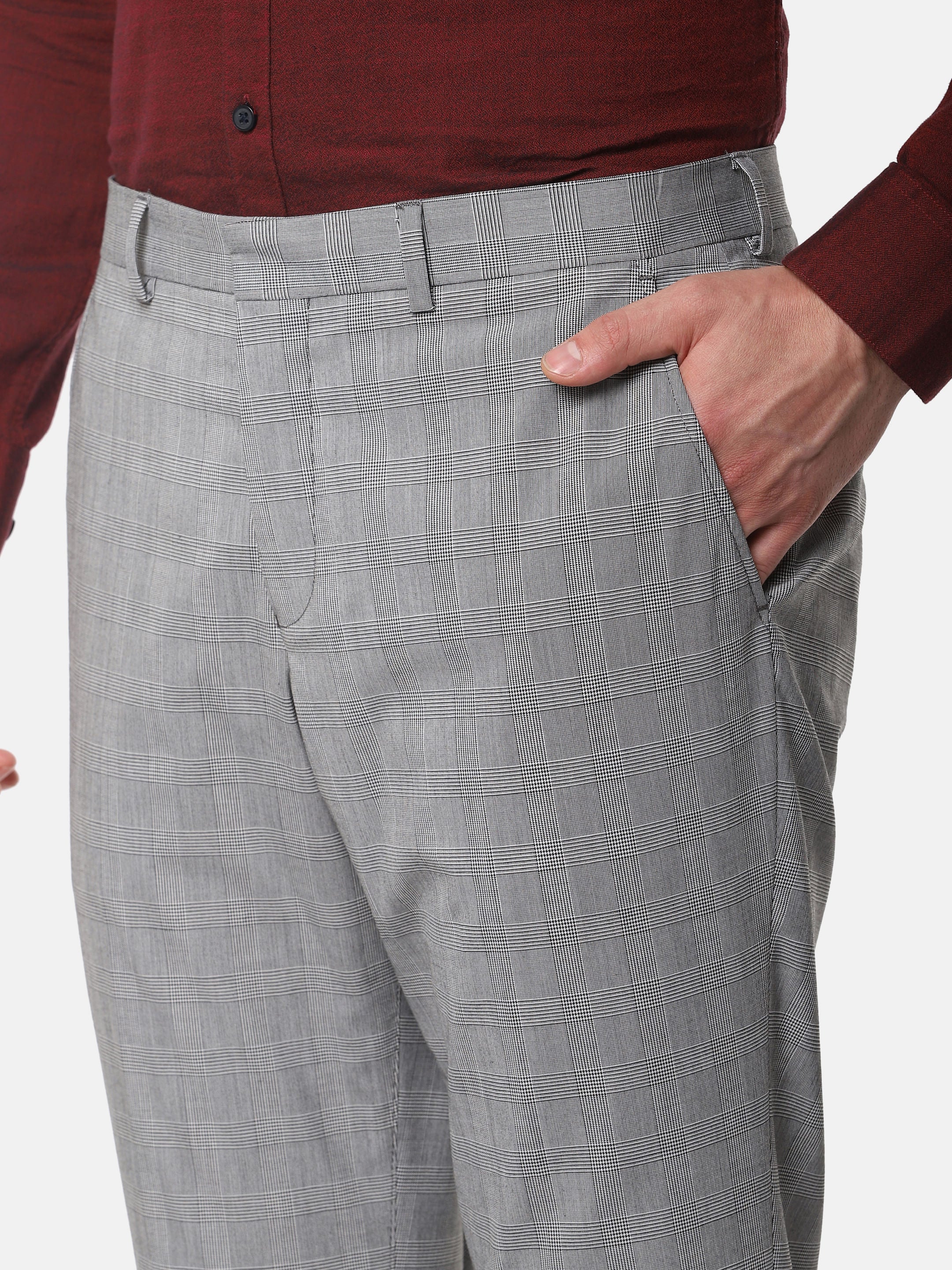 Grey Check Slim Fit Trousers