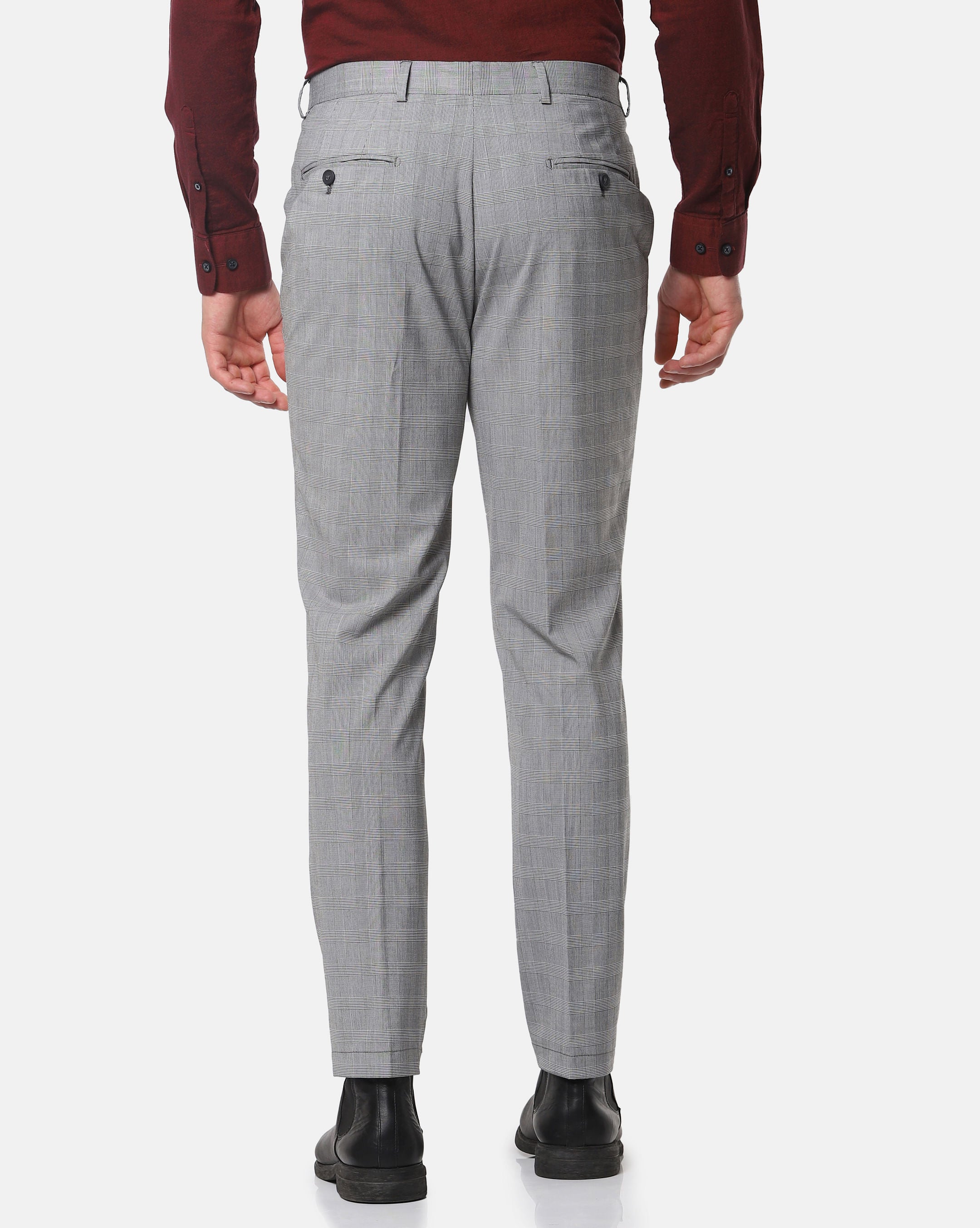 Grey Check Slim Fit Trousers