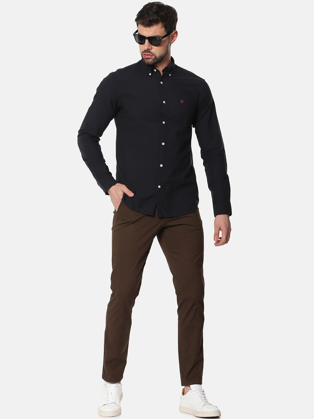 Dark Brown Mid Rise Slim Fit Chinos