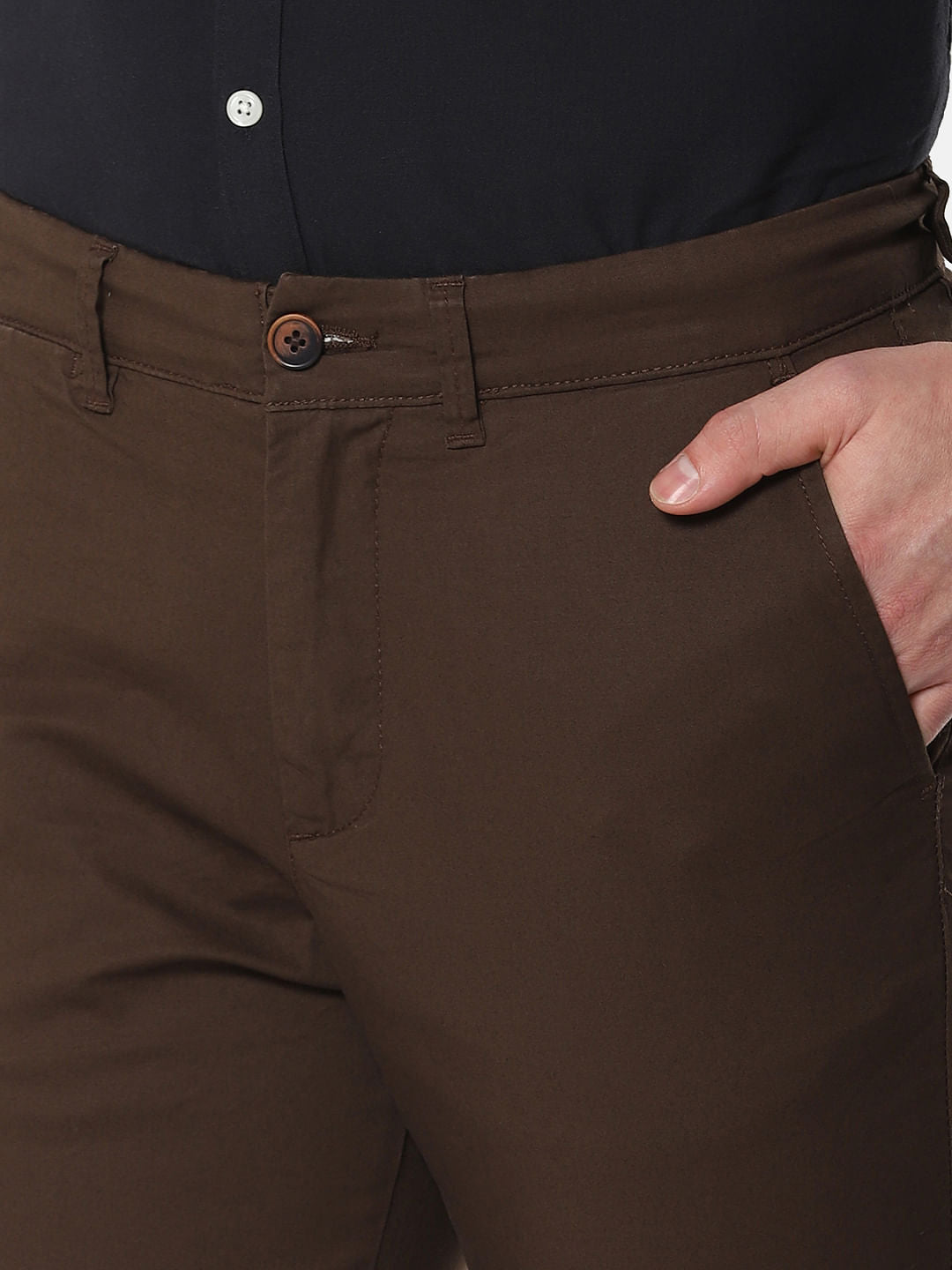Dark Brown Mid Rise Slim Fit Chinos