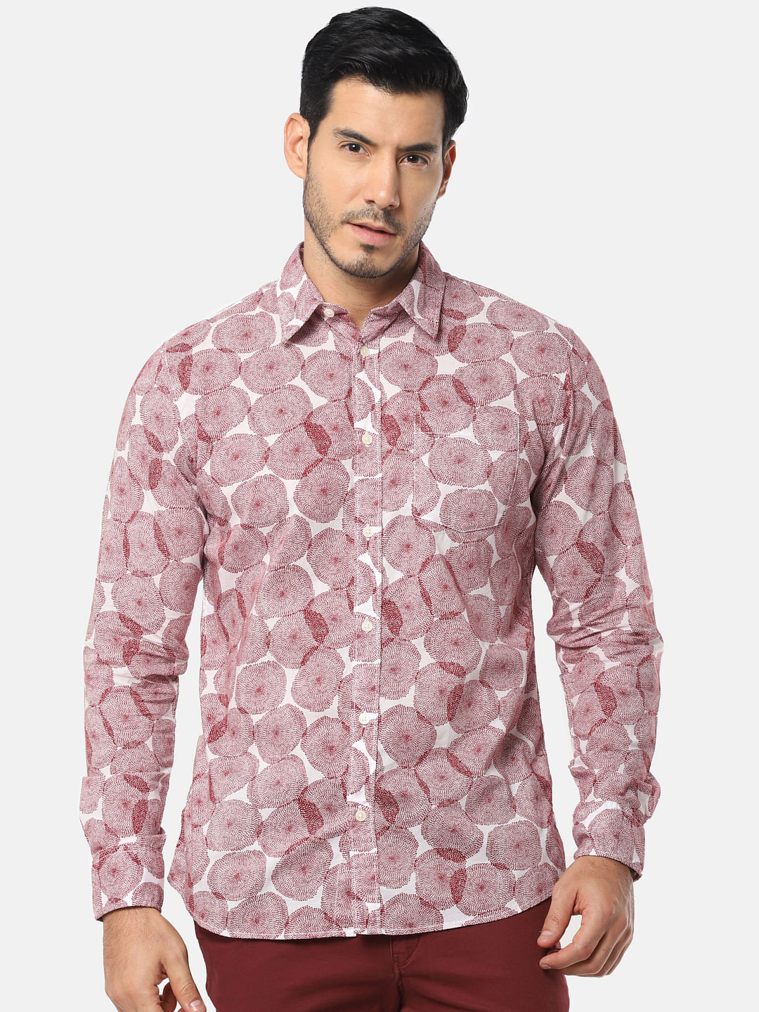Red All Over Print Full Sleeves Shirt