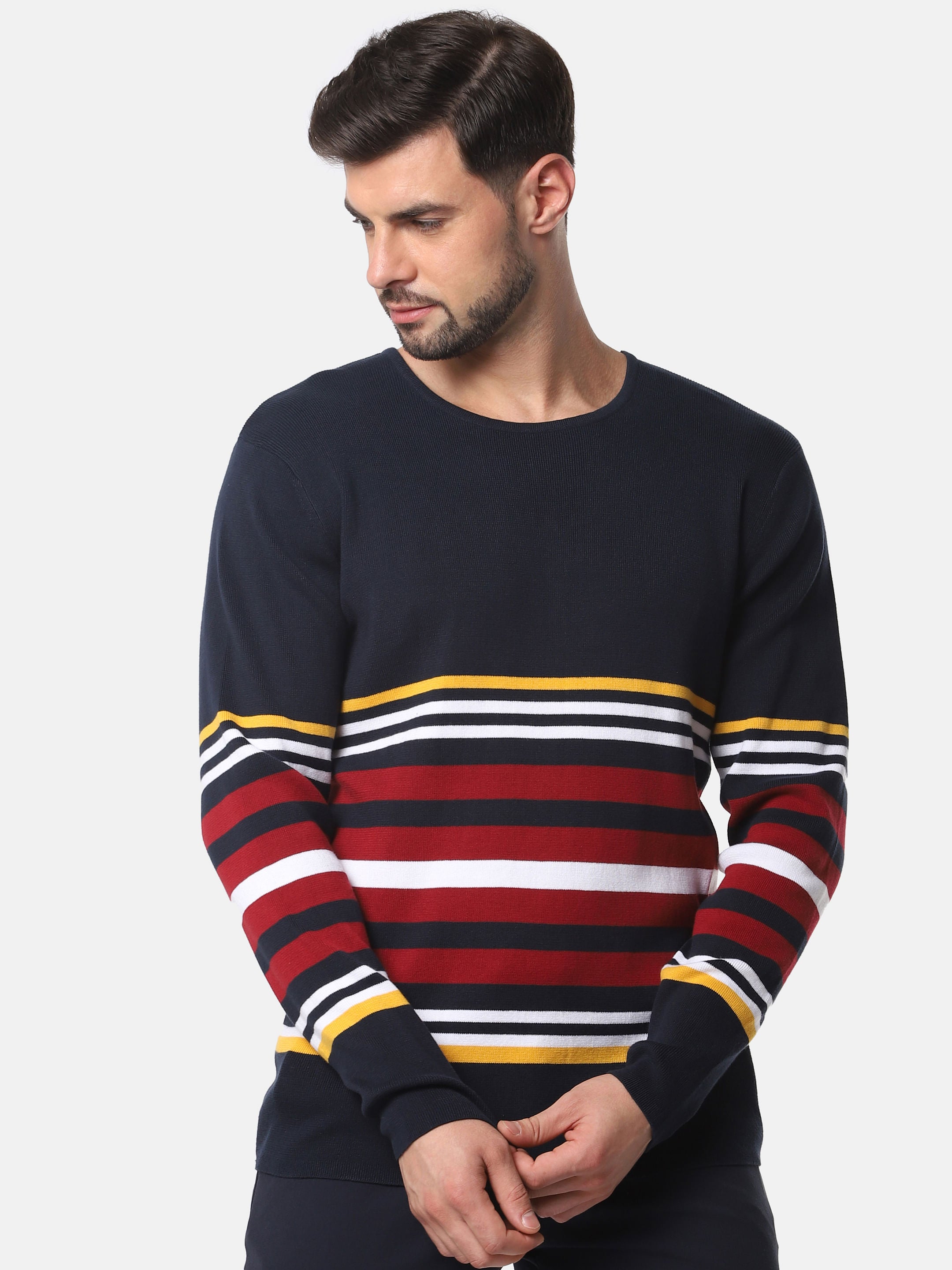 Navy Blue Striped Pullover