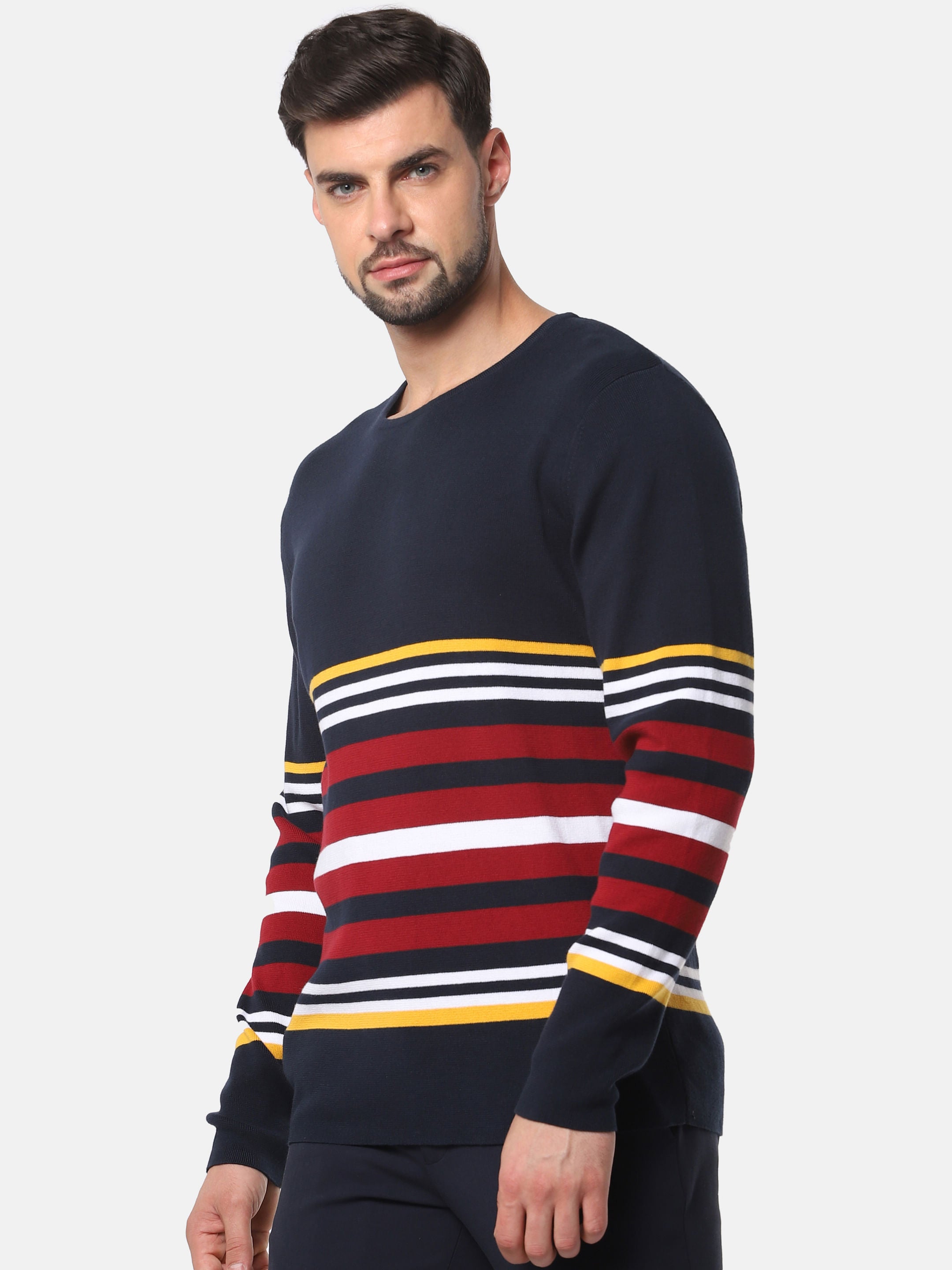 Navy Blue Striped Pullover