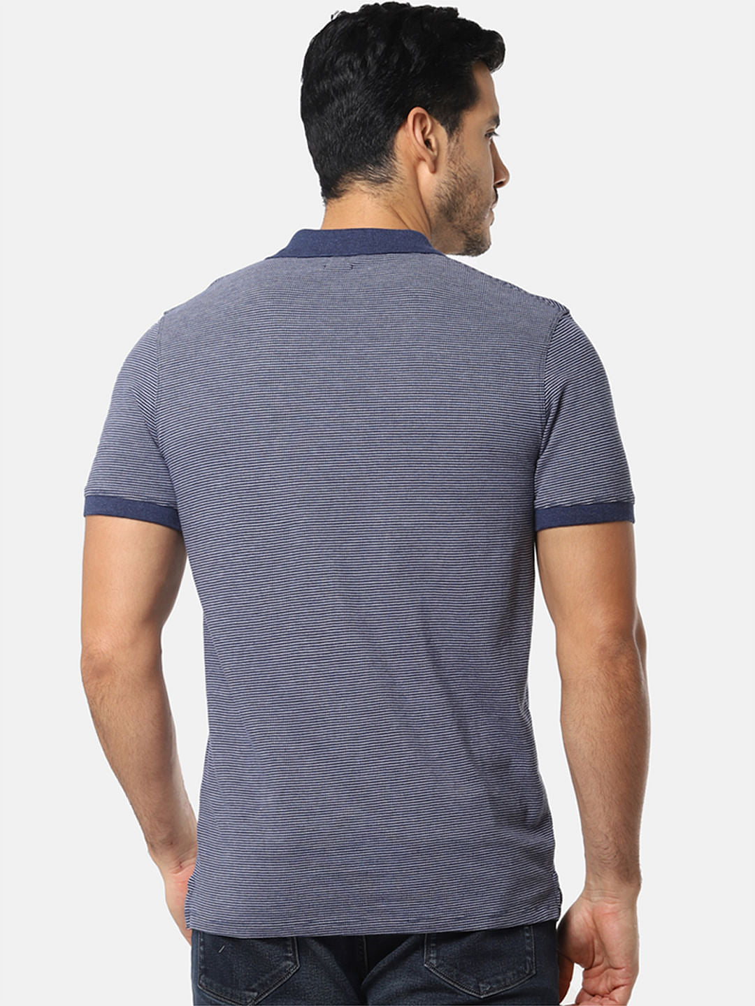 Blue Self Design Slim Fit Polo T-Shirt