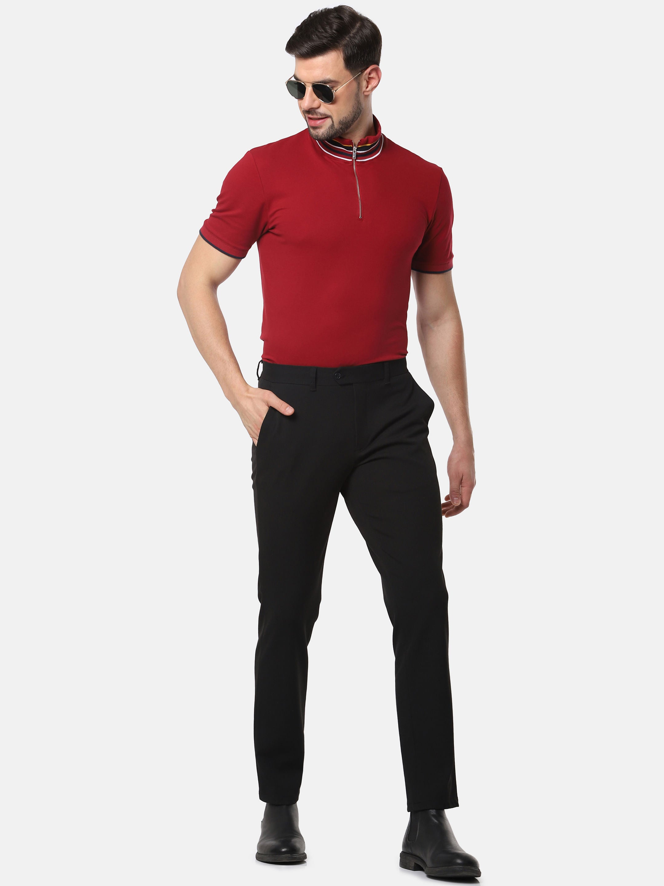 Red Slim Fit High Neck T-Shirt