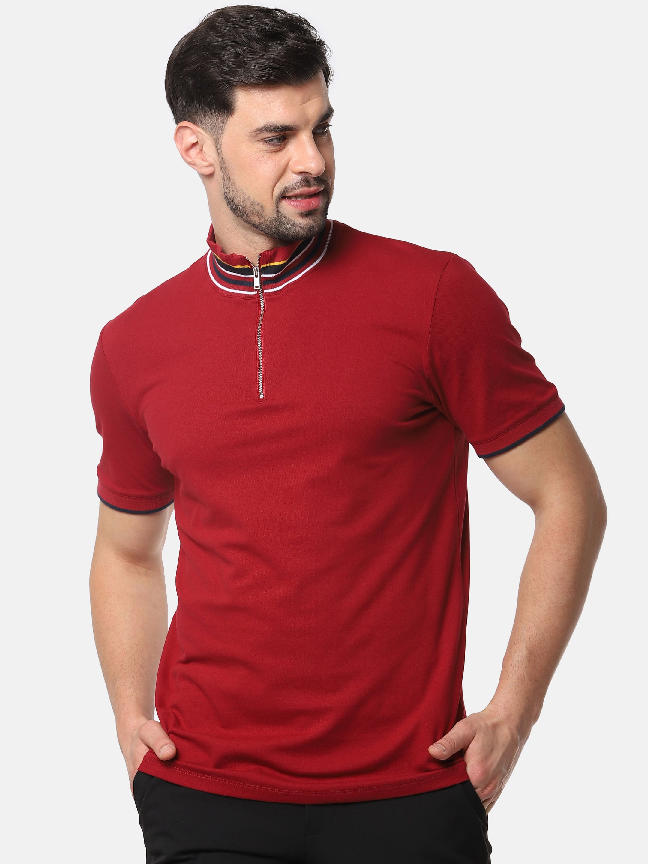 Red Slim Fit High Neck T-Shirt