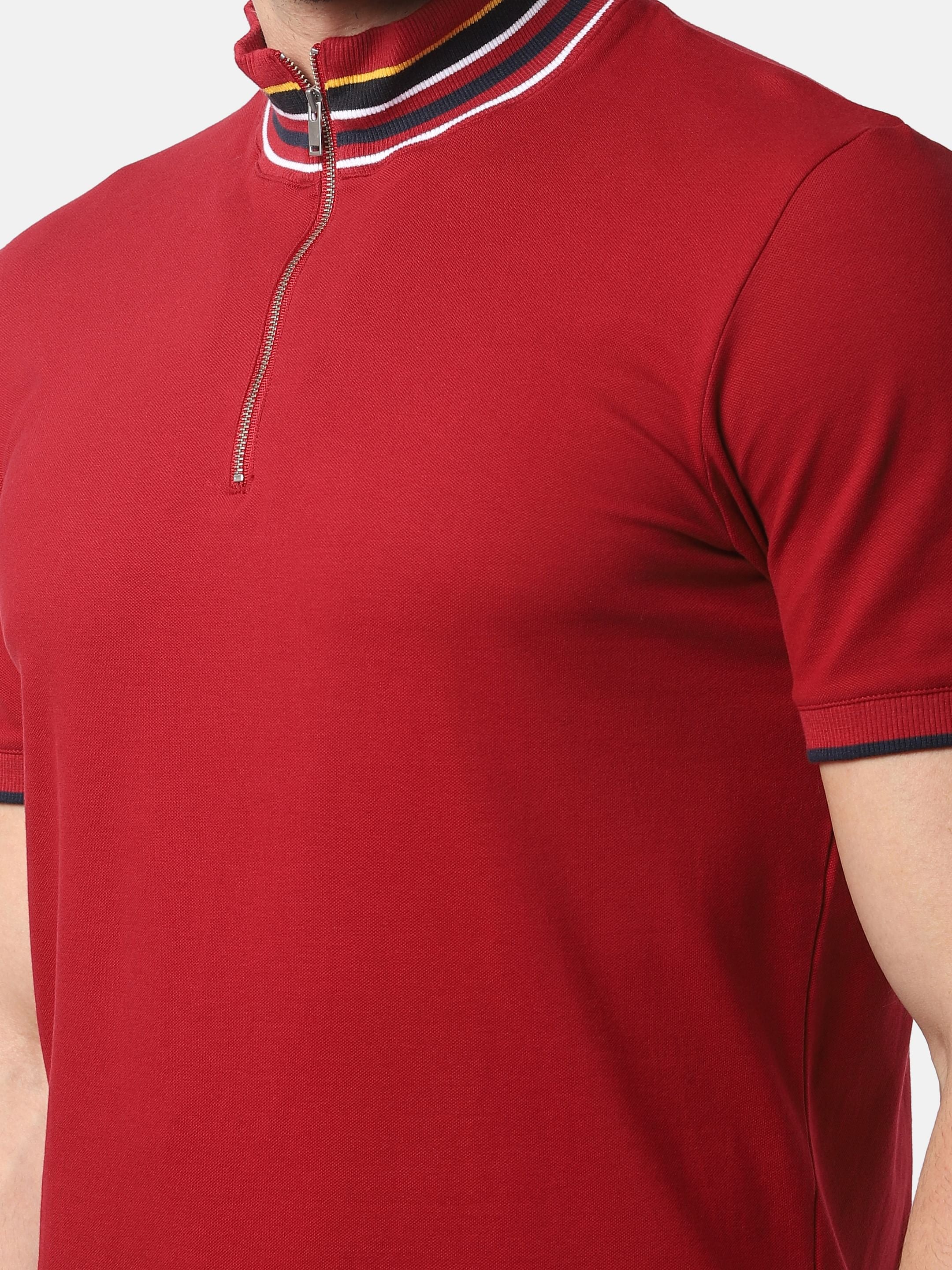 Red Slim Fit High Neck T-Shirt