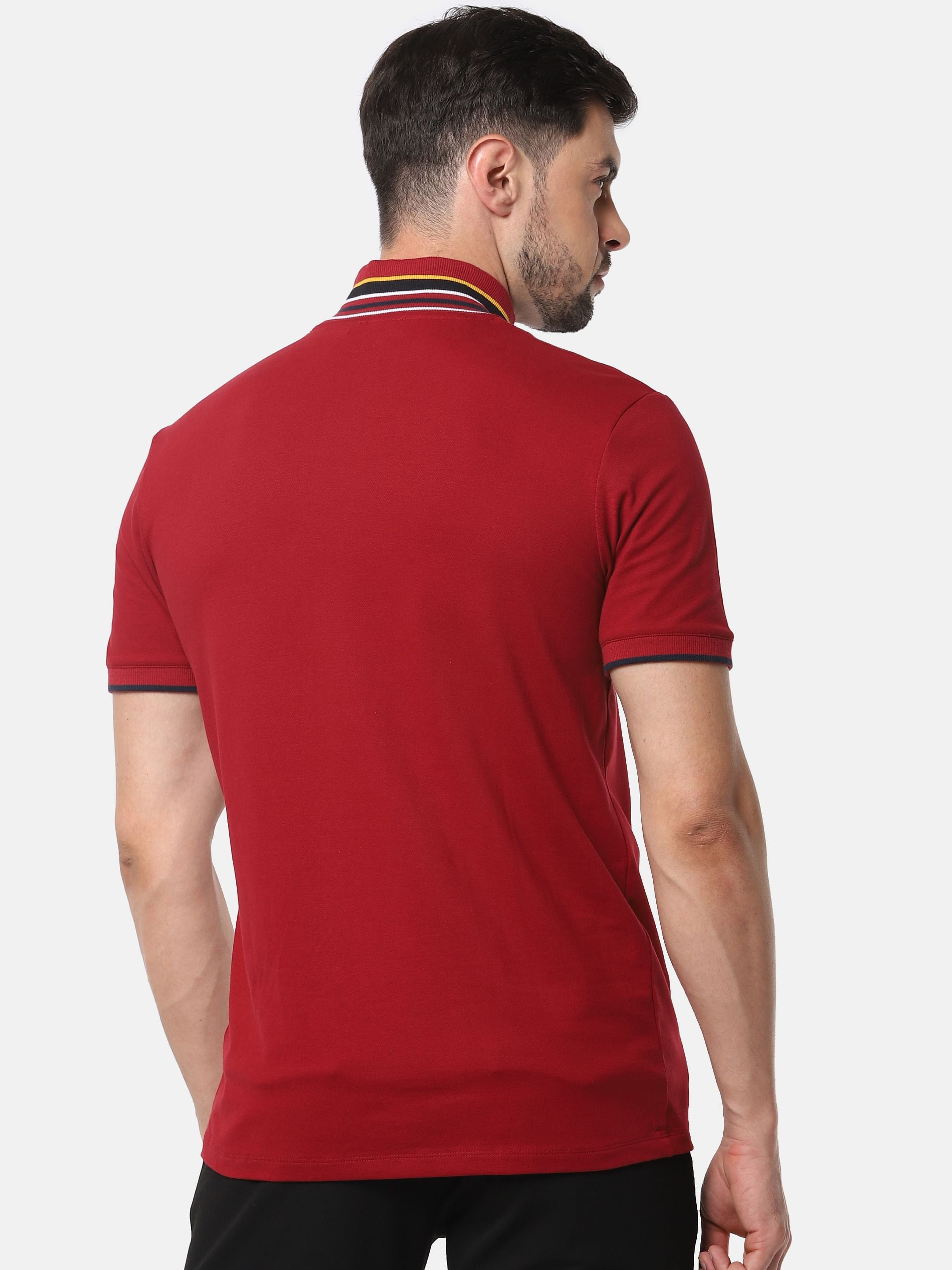 Red Slim Fit High Neck T-Shirt