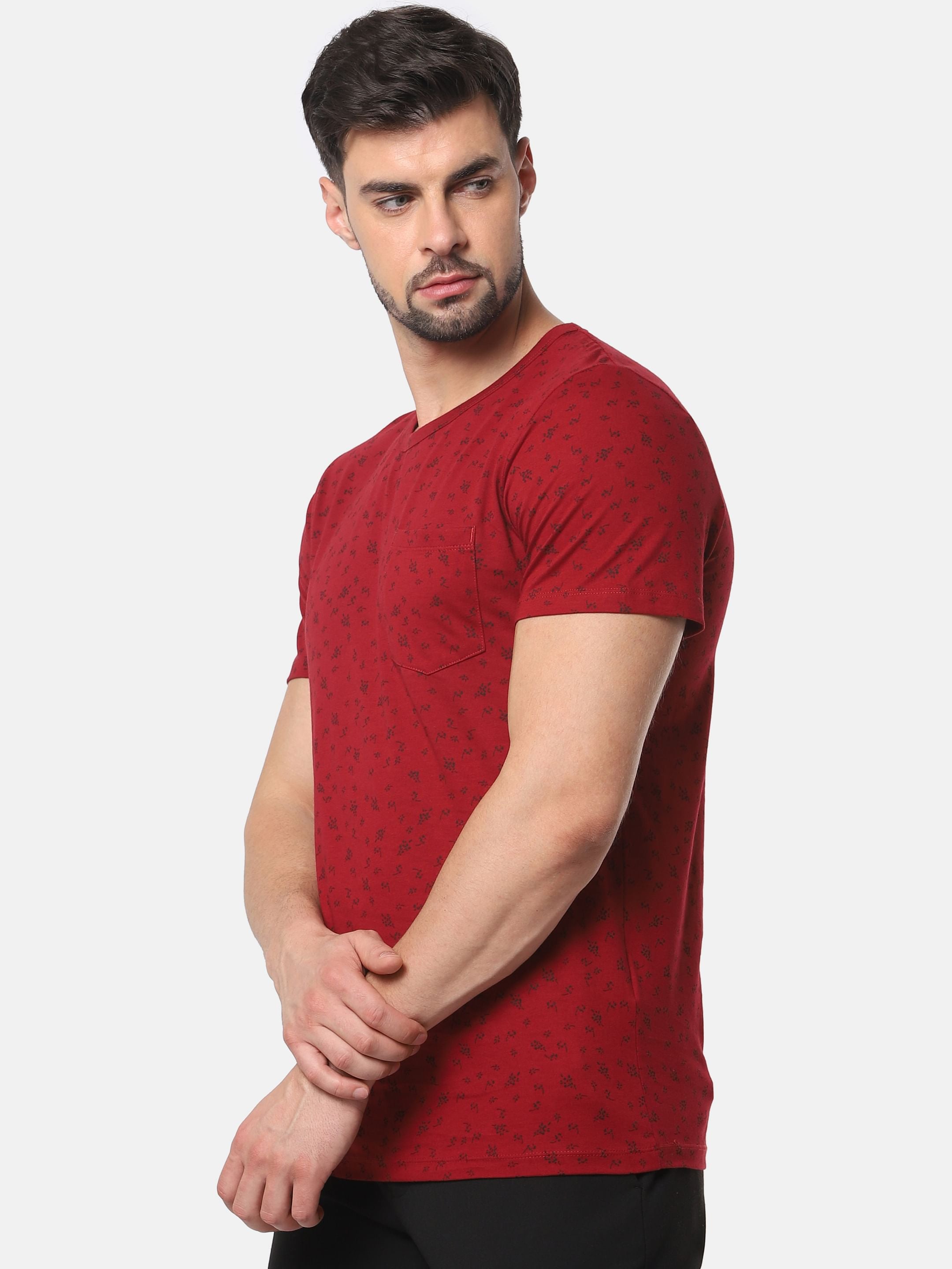 Red All Over Print Slim Fit Crew Neck T-Shirt