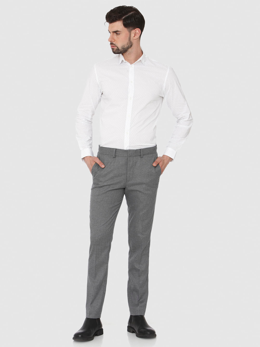 Grey Slim Fit Formal Trousers